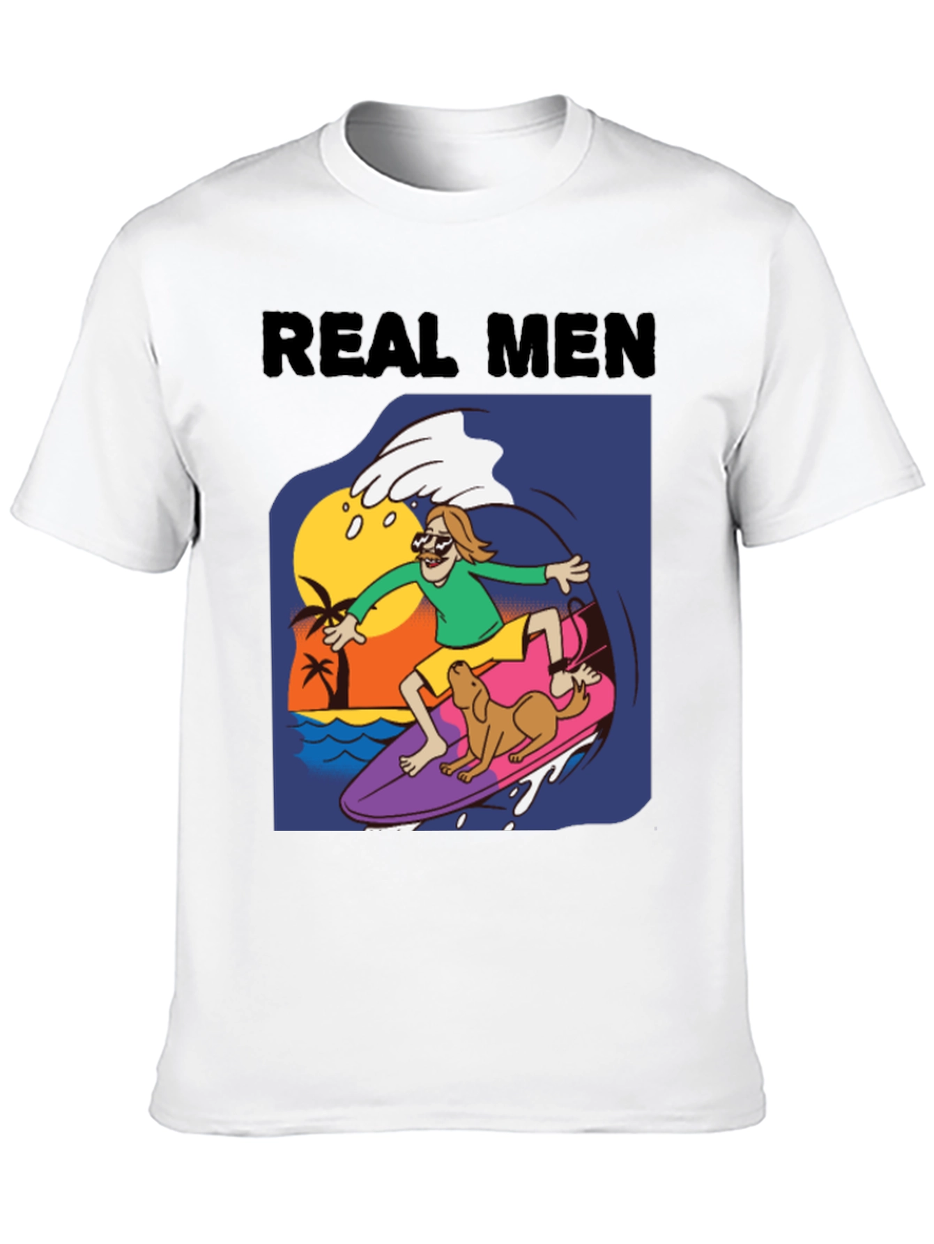 Black Real Men Surf Tee - Novelty Cartoon Graphic T-Shirt view 10