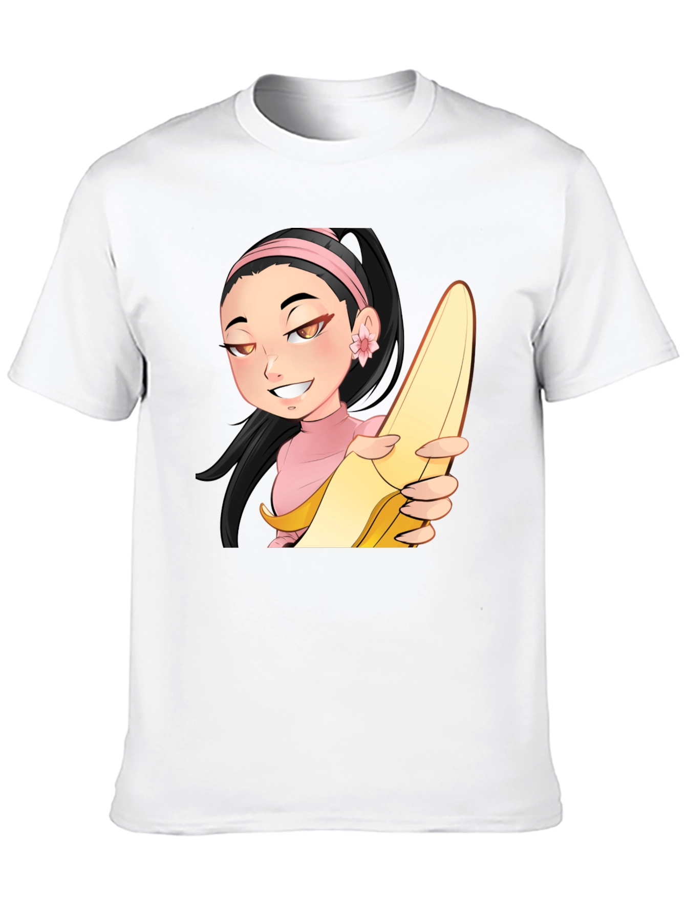 Black Anime Girl with Banana Black T-Shirt view 10