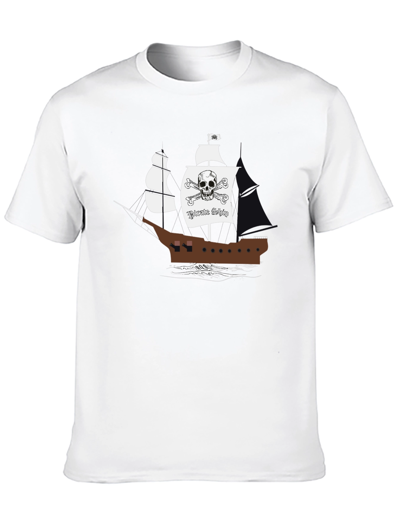 Pirate Ship Graphic T-Shirt - Black Cotton Tee - 10