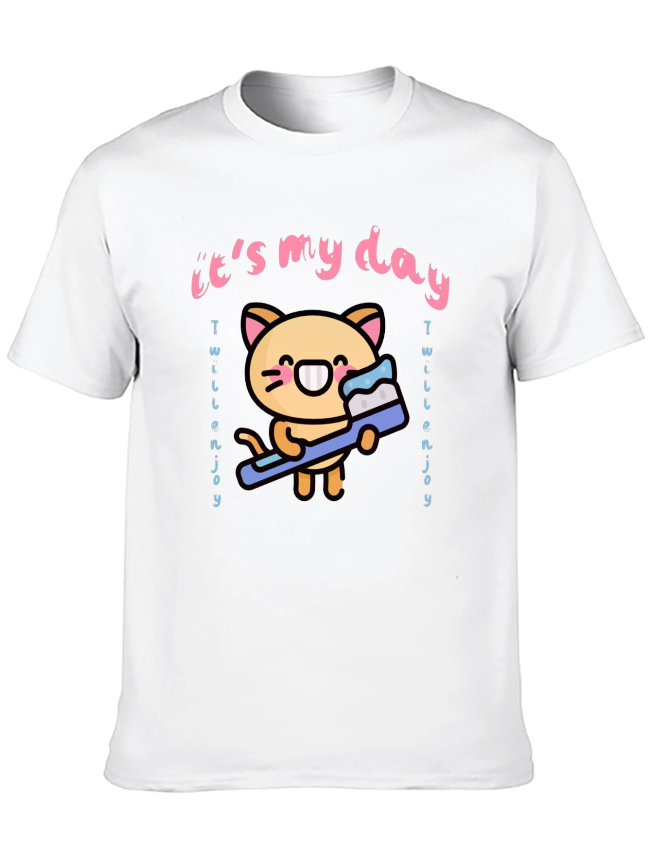 Black Cute Cartoon Cat & Toothbrush Graphic Tee view 10