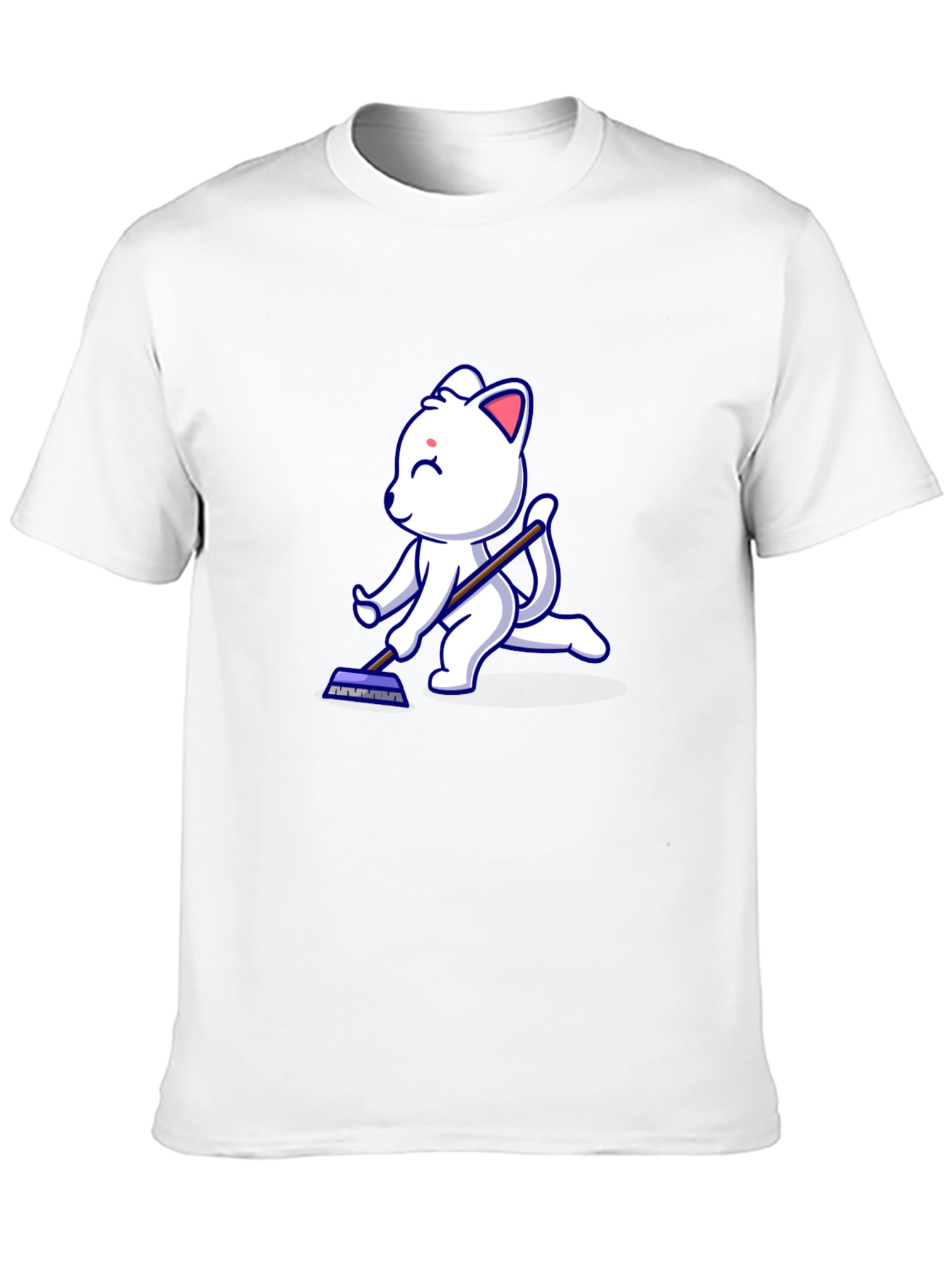 Black Cute Cat Cleaning T-Shirt - Black Cotton Tee view 10