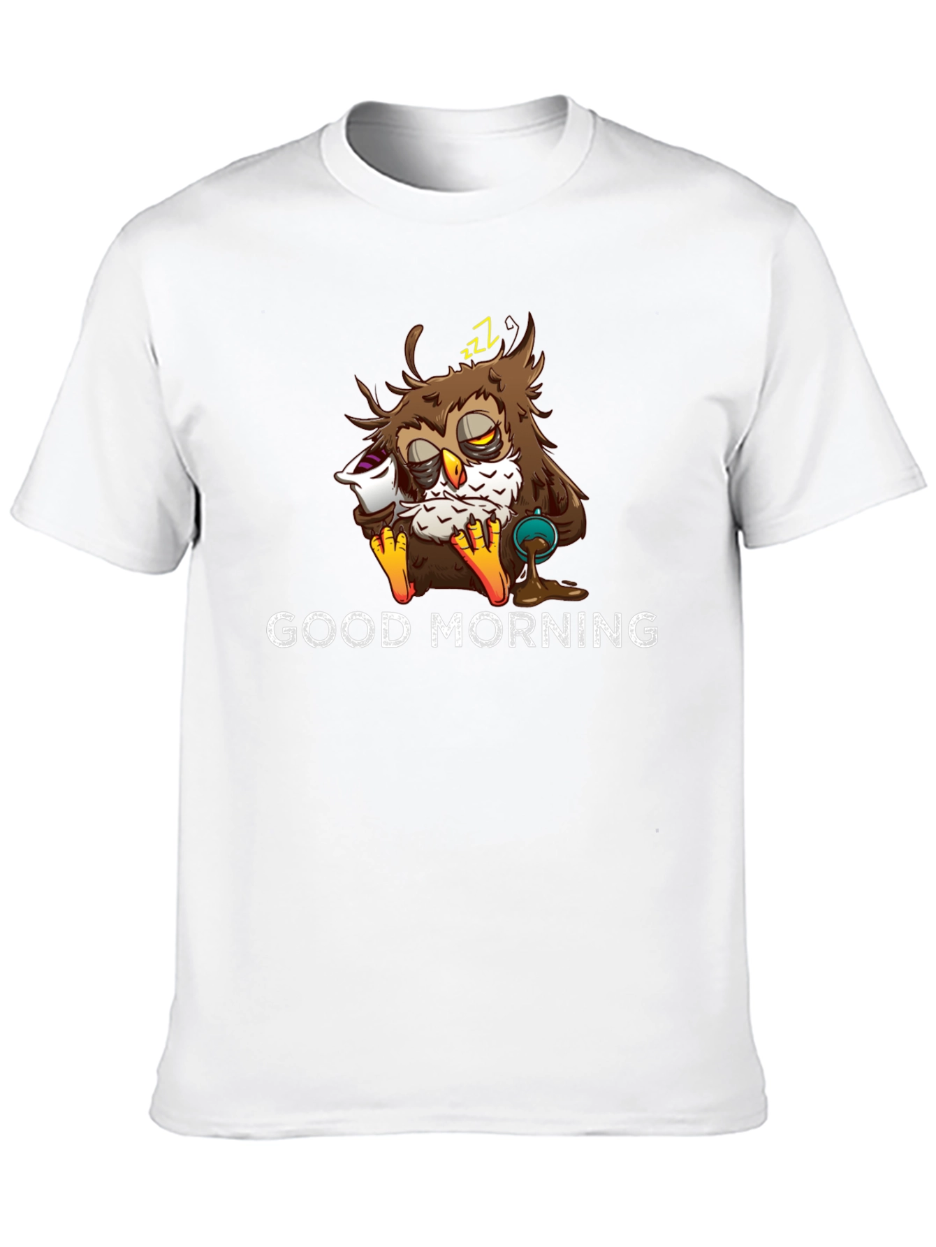 Black Good Morning Owl Graphic T-Shirt - Funny Sleepy Owl view 10