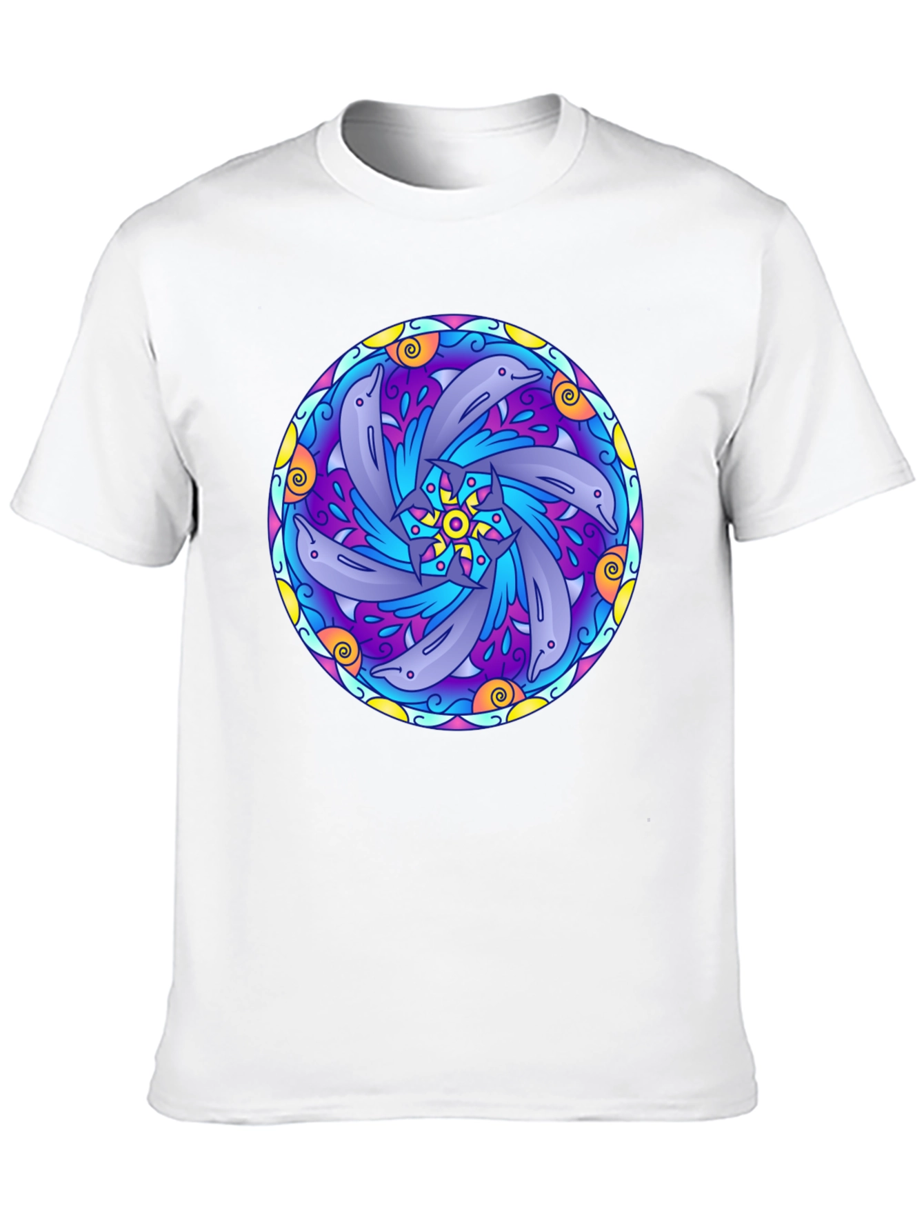 Black Dolphin Mandala Graphic Tee - Black Cotton T-Shirt view 10