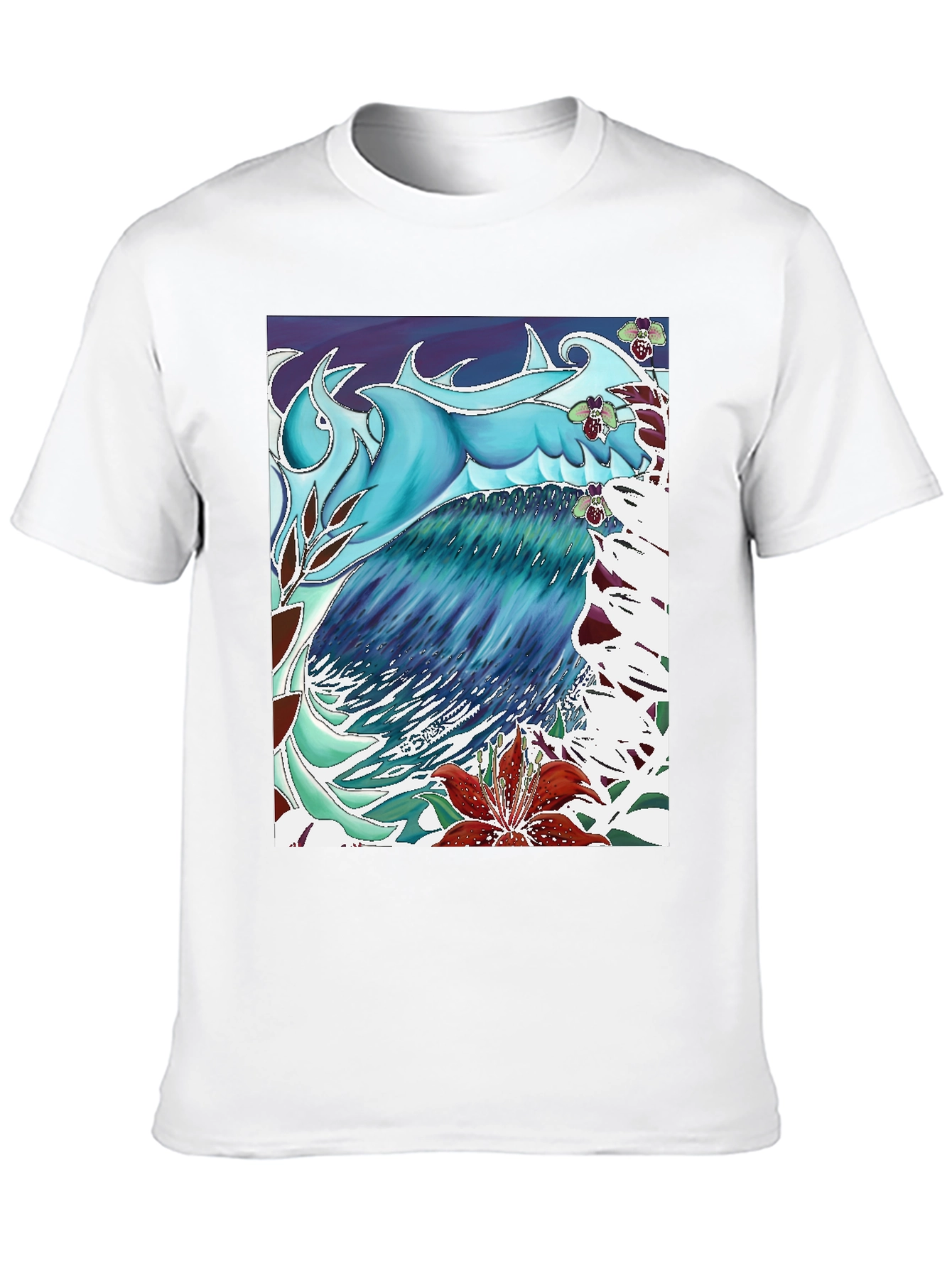 Black Ocean Wave Art T-Shirt - Cool Blue Design view 10
