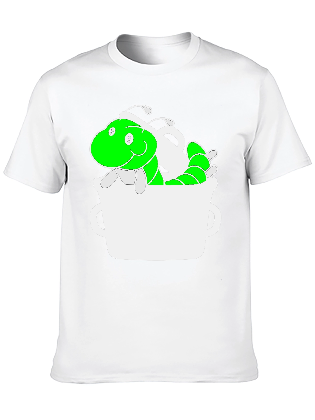 Black Funny Green Worm in Mug Graphic Tee view 10