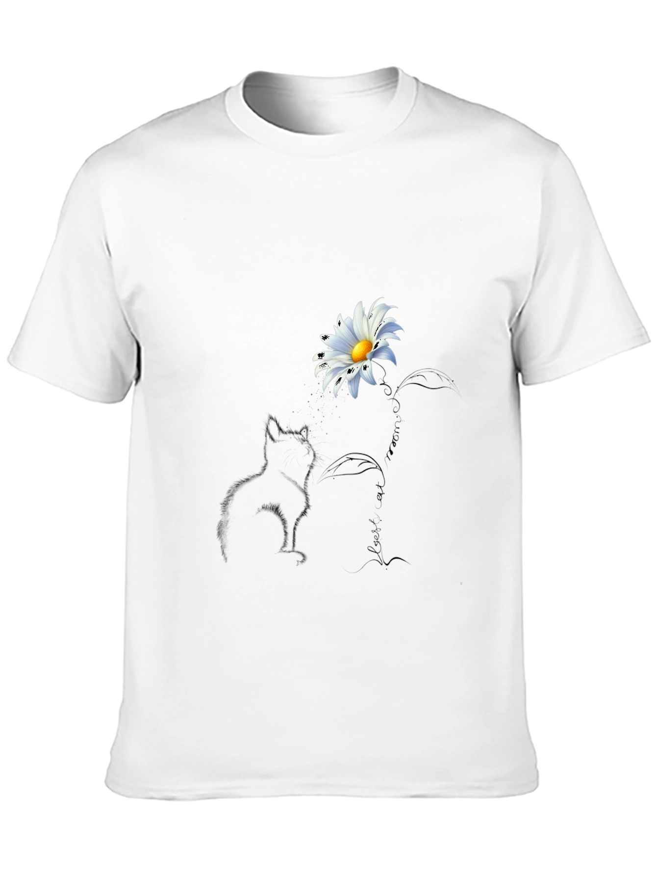 Black Black T-Shirt with Cat and Daisy Design view 10