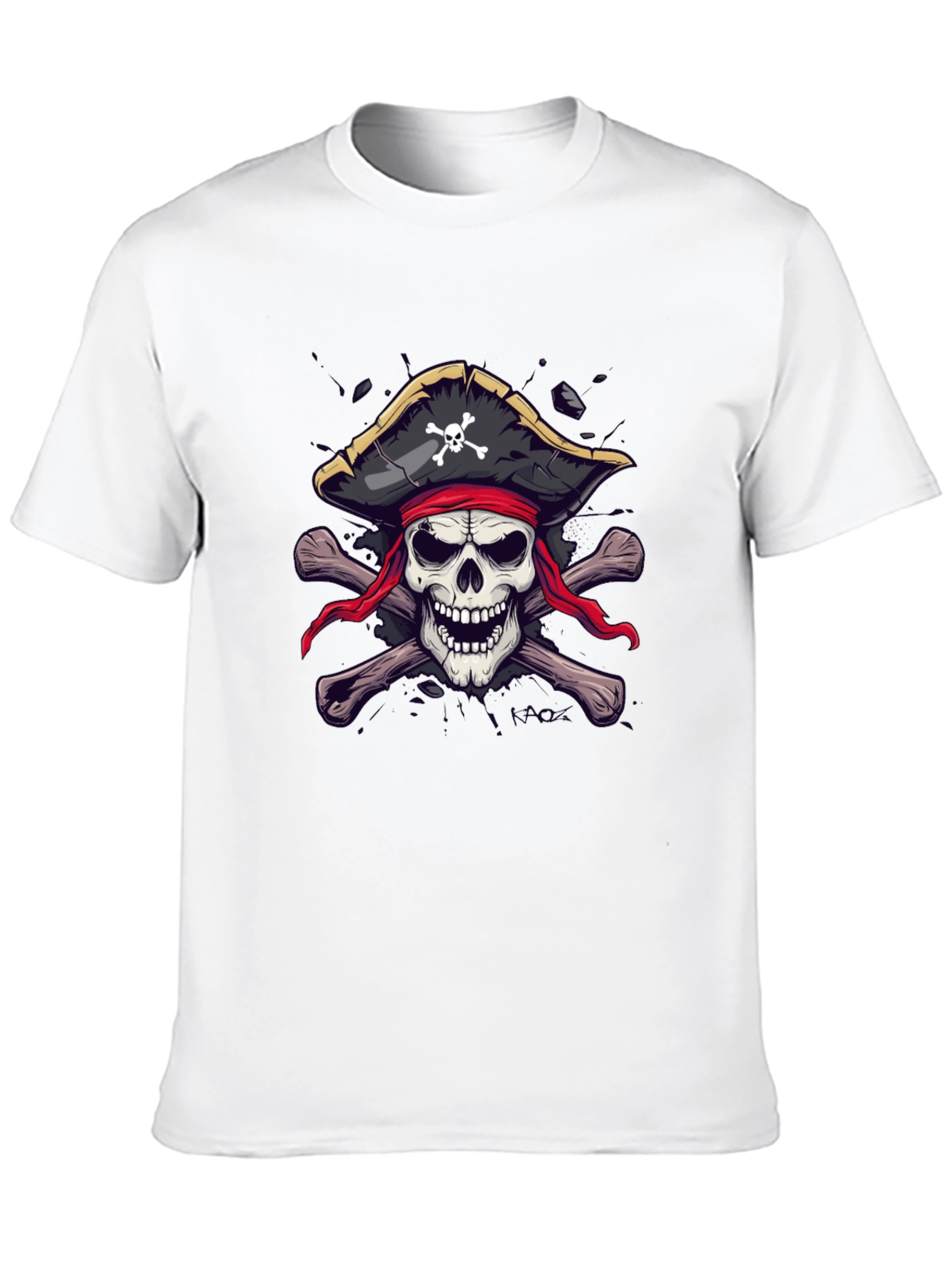 Black Pirate Skull Graphic T-Shirt - Black Crew Neck view 10