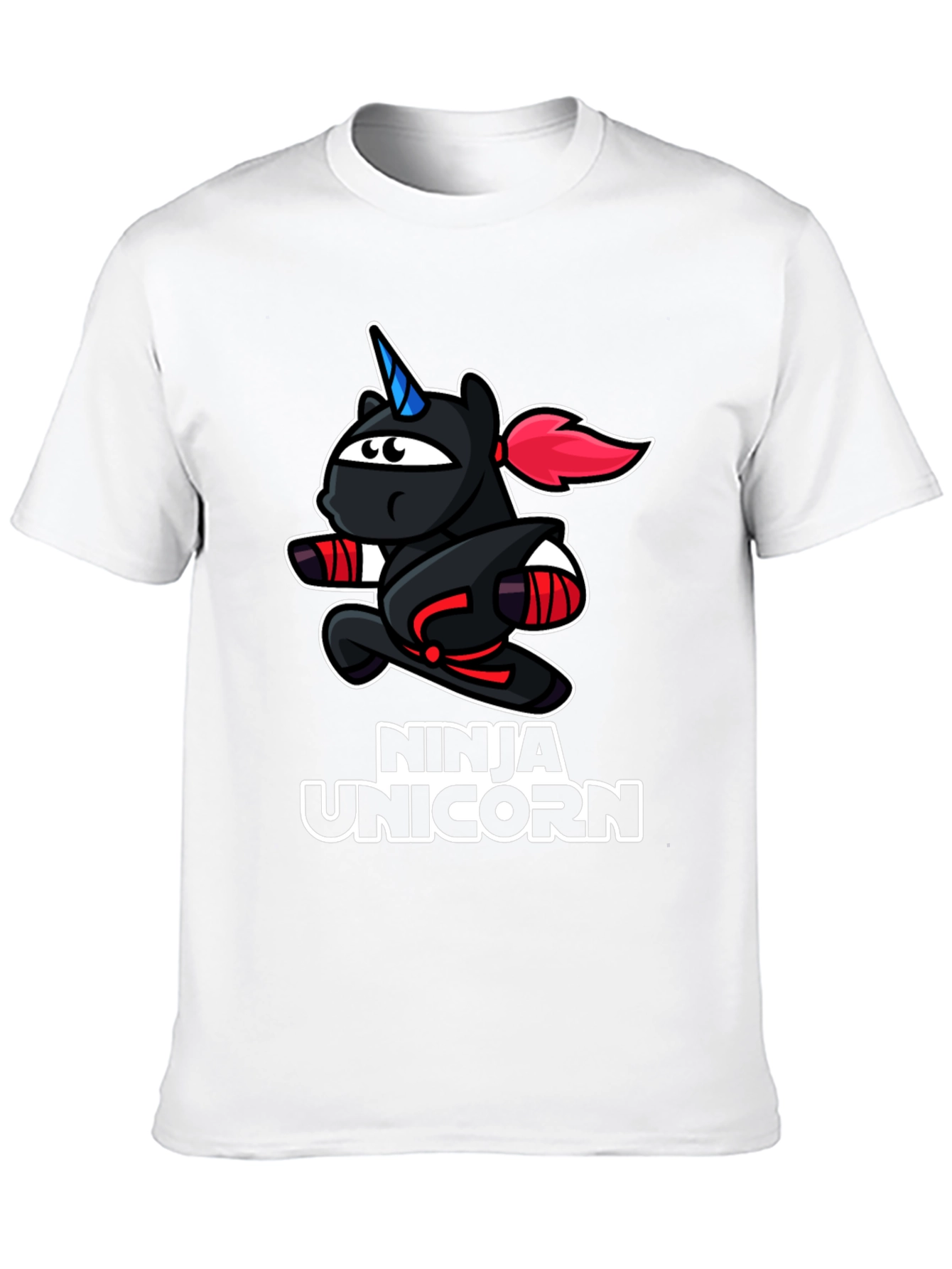 Black Ninja Unicorn Black T-Shirt - Cartoon Graphic Tee view 10