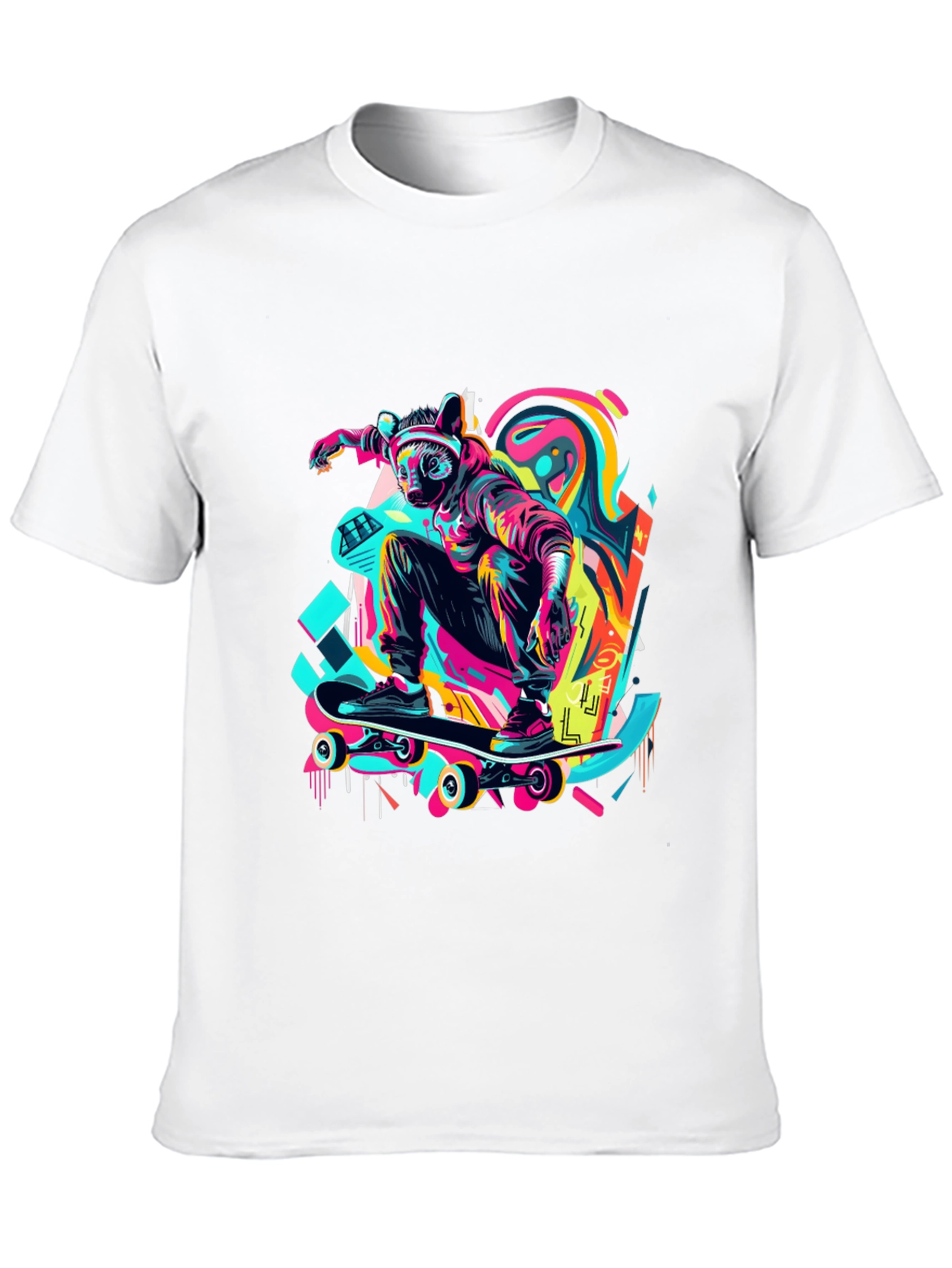 Black Skater Raccoon Graphic T-Shirt view 10