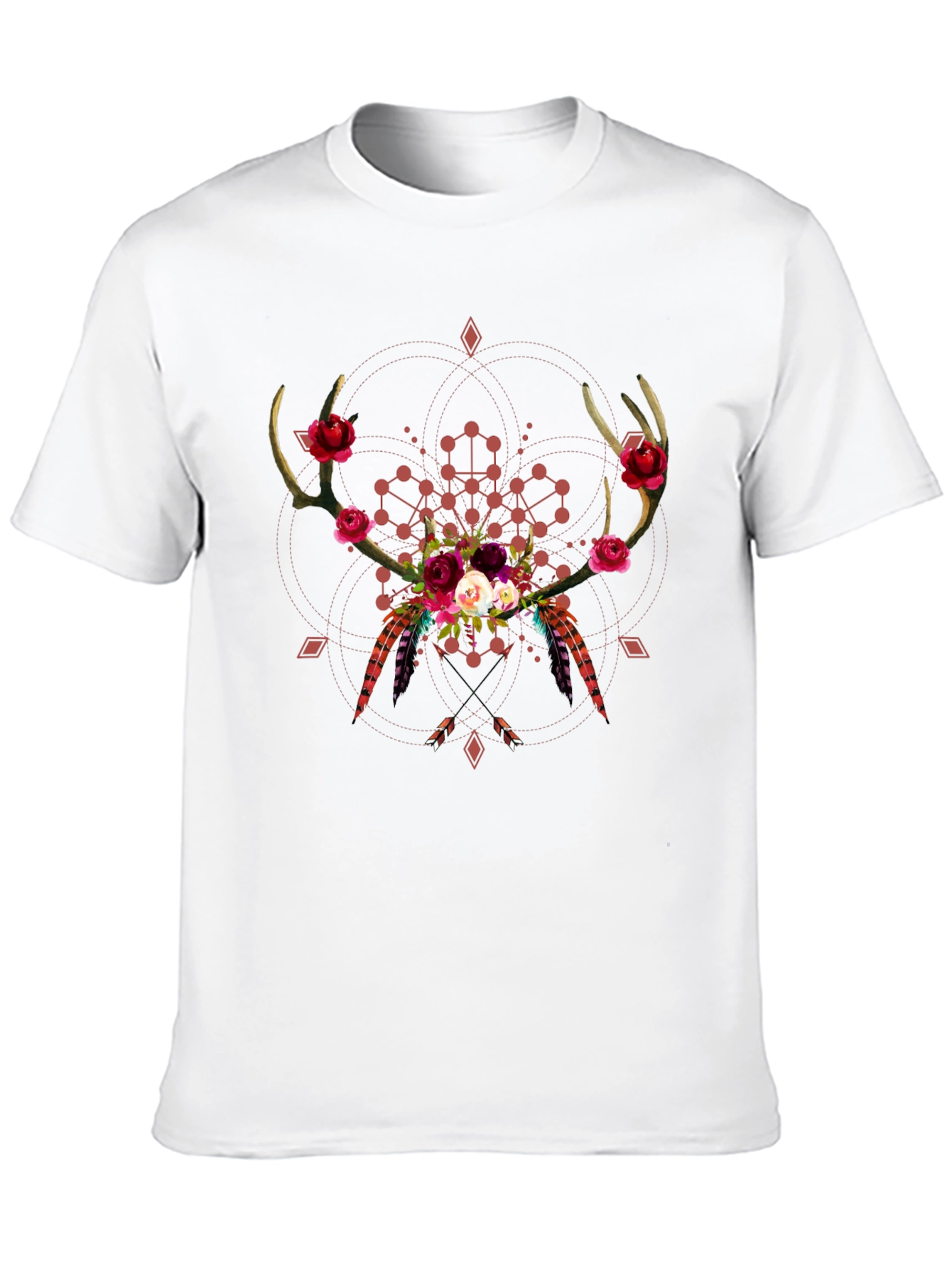 Black Boho Deer Antler Floral T-Shirt - Black view 10