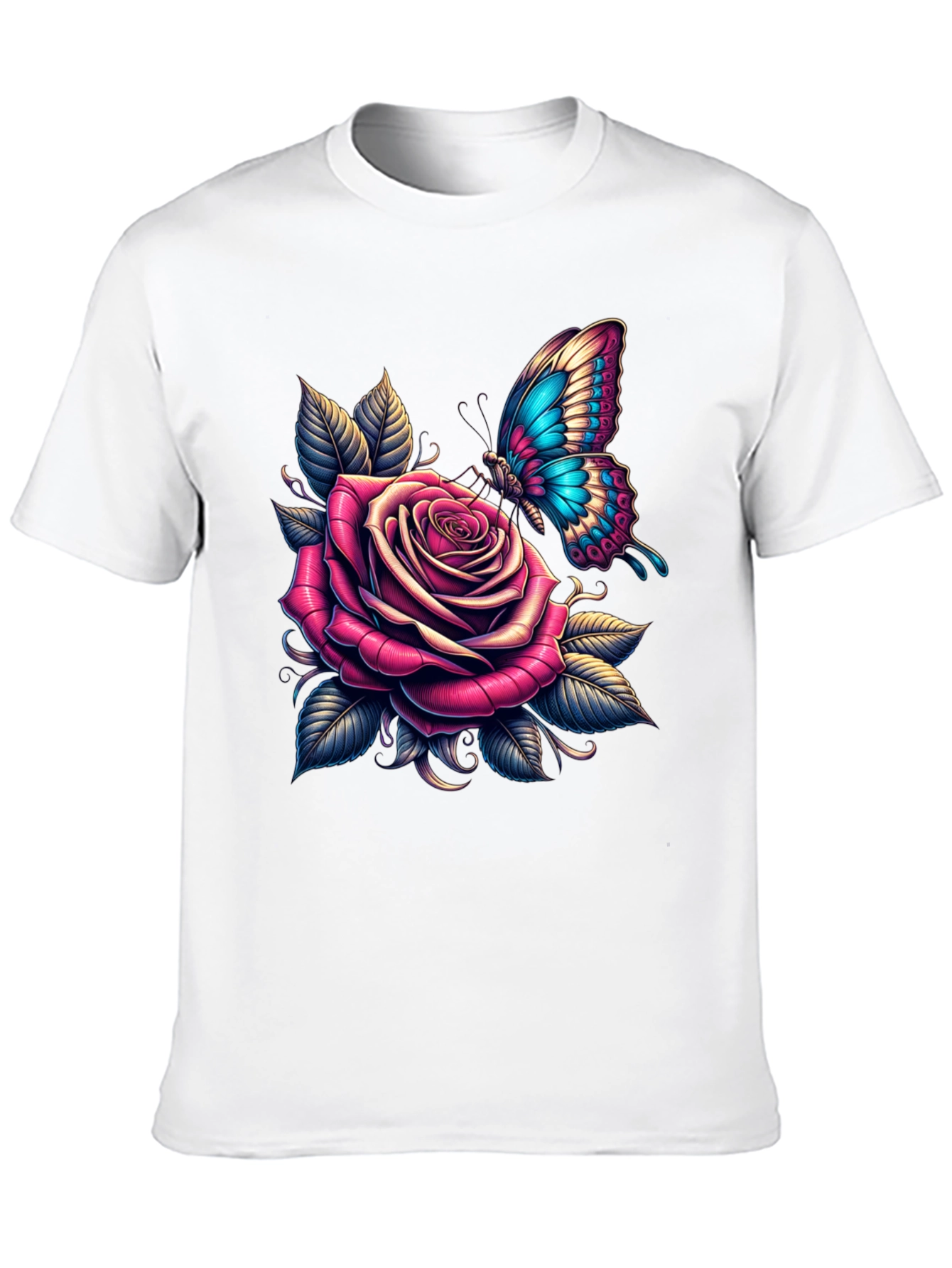 Black Rose & Butterfly Graphic Tee - Stylish Black T-Shirt view 10
