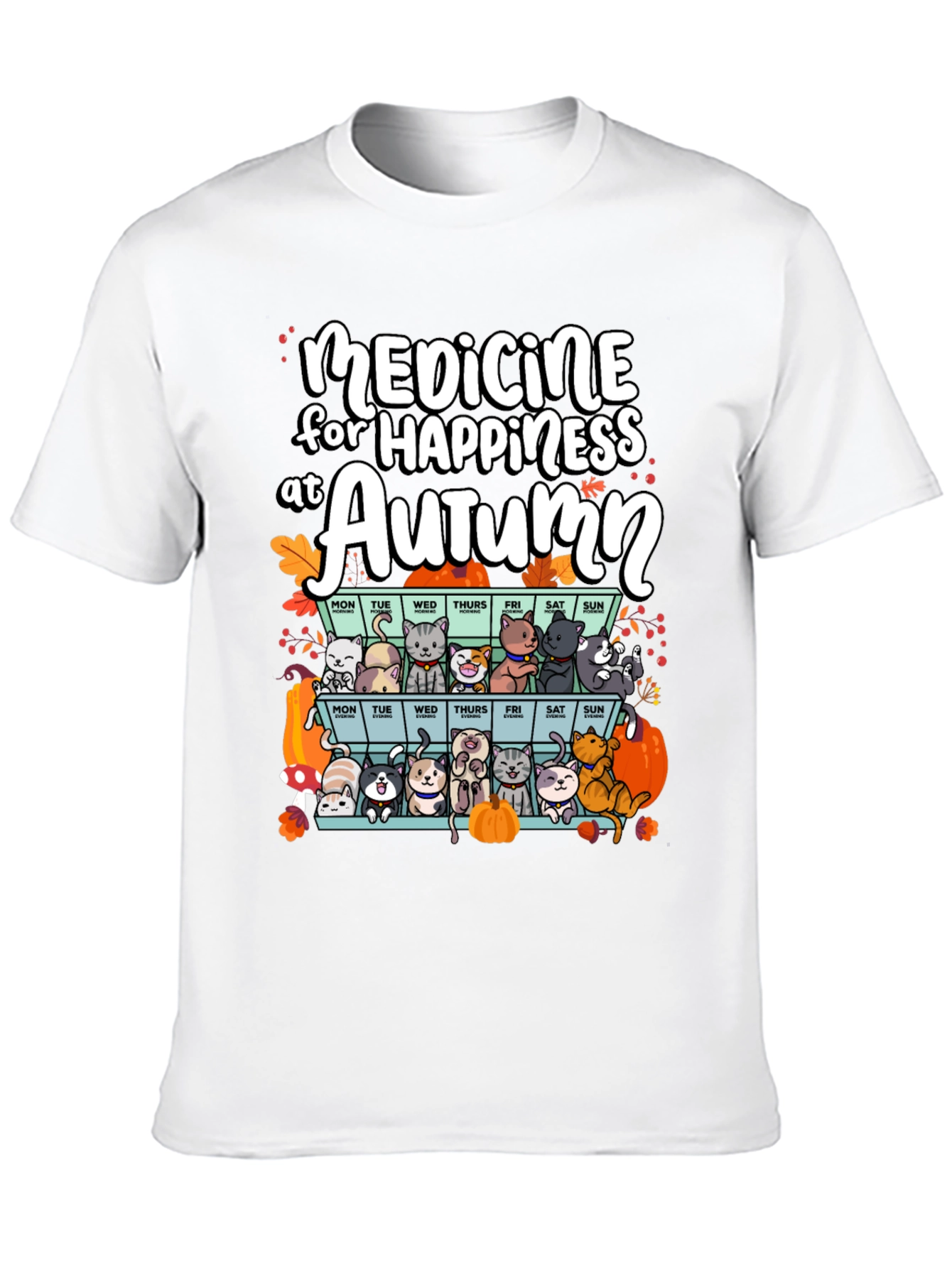 Black Autumn Cats Happiness Medicine T-Shirt view 10