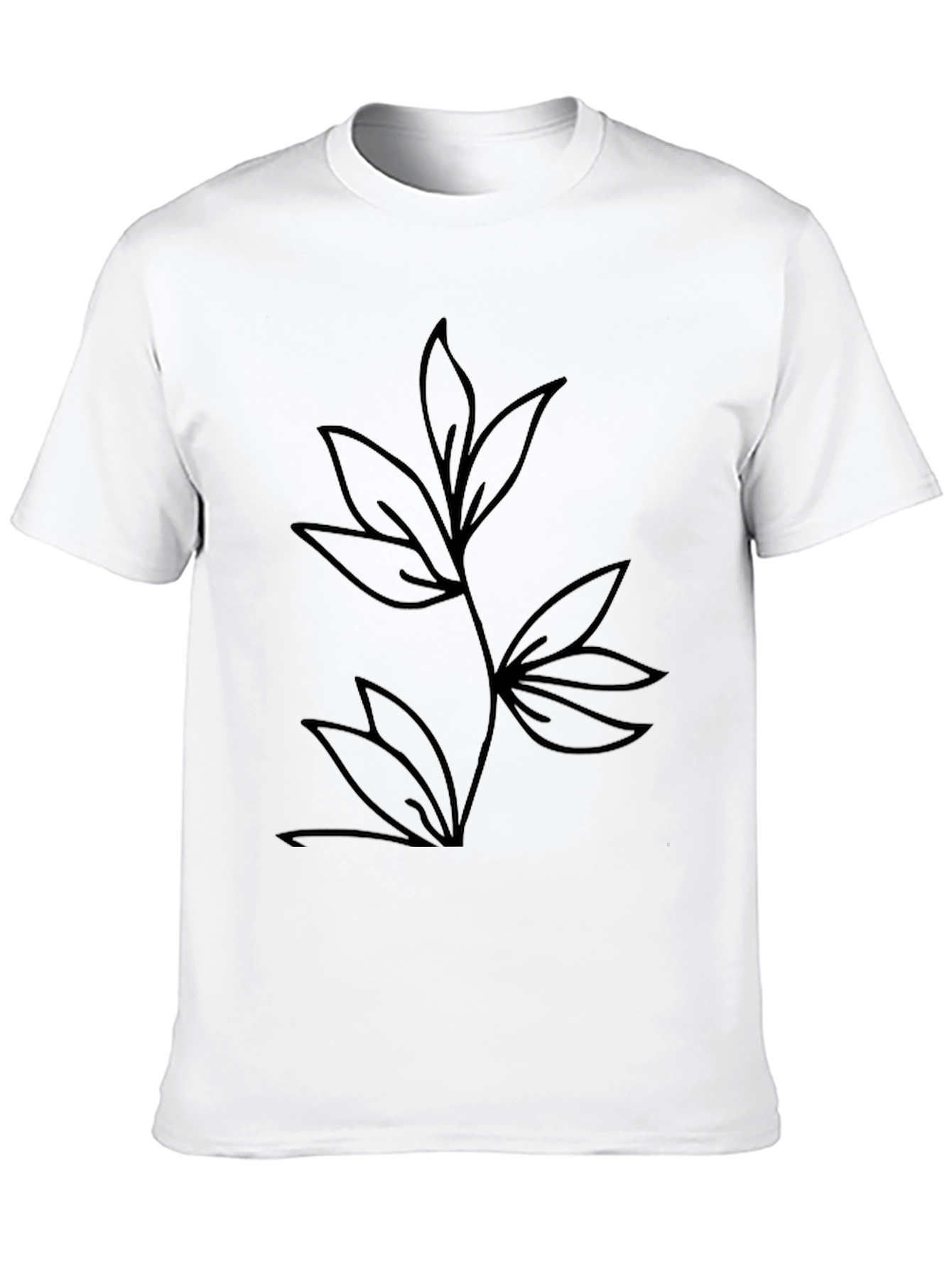 Black Minimalist Leaf Design Black T-Shirt view 10