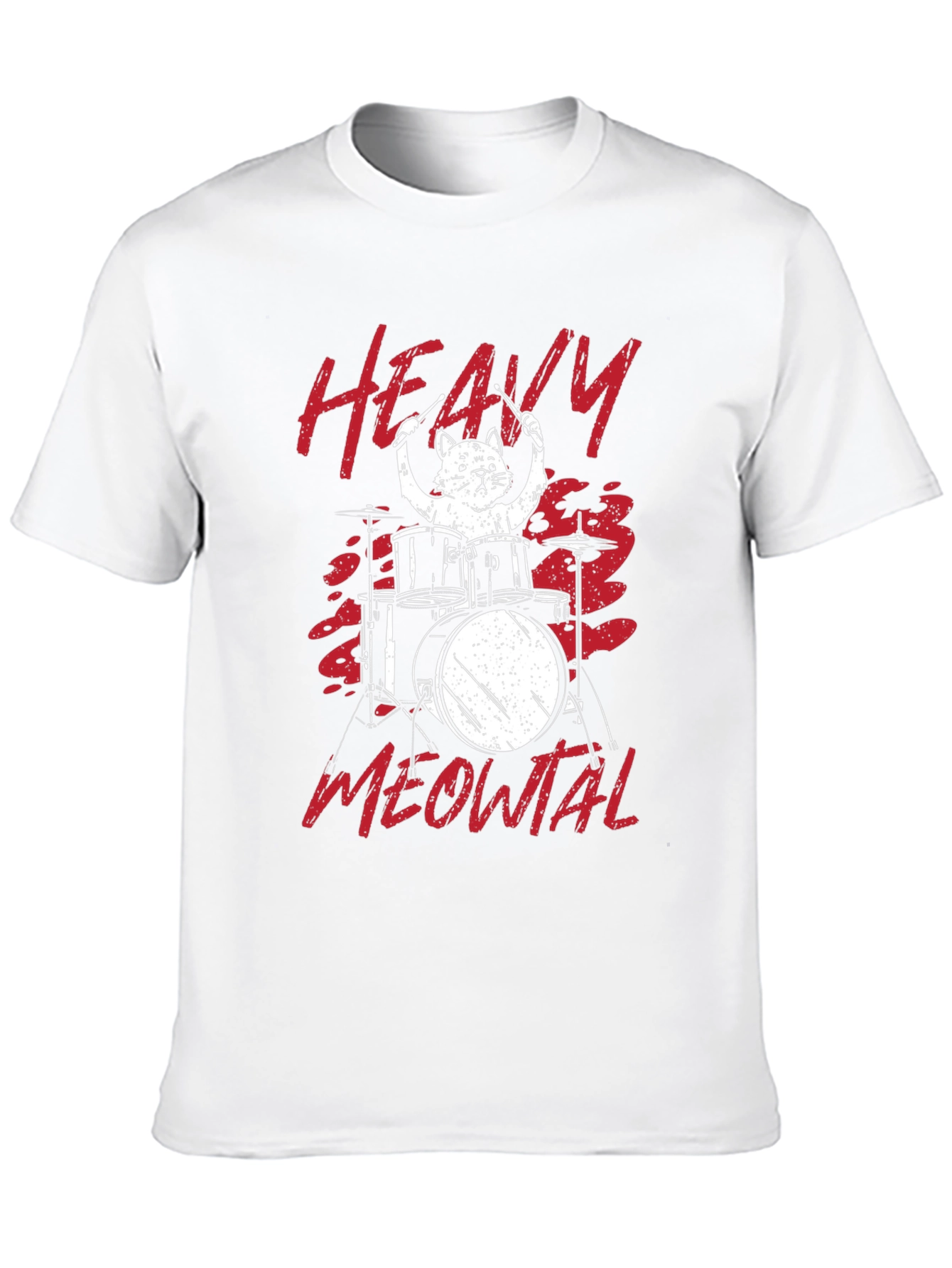 Black Heavy Meowtal Cat Drummer T-Shirt view 10