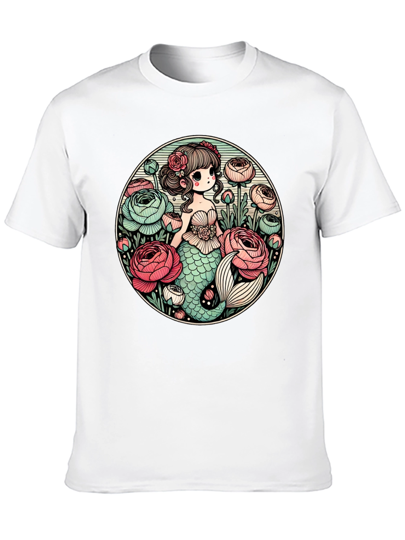 Black Mermaid & Flowers Graphic Tee - Black view 10