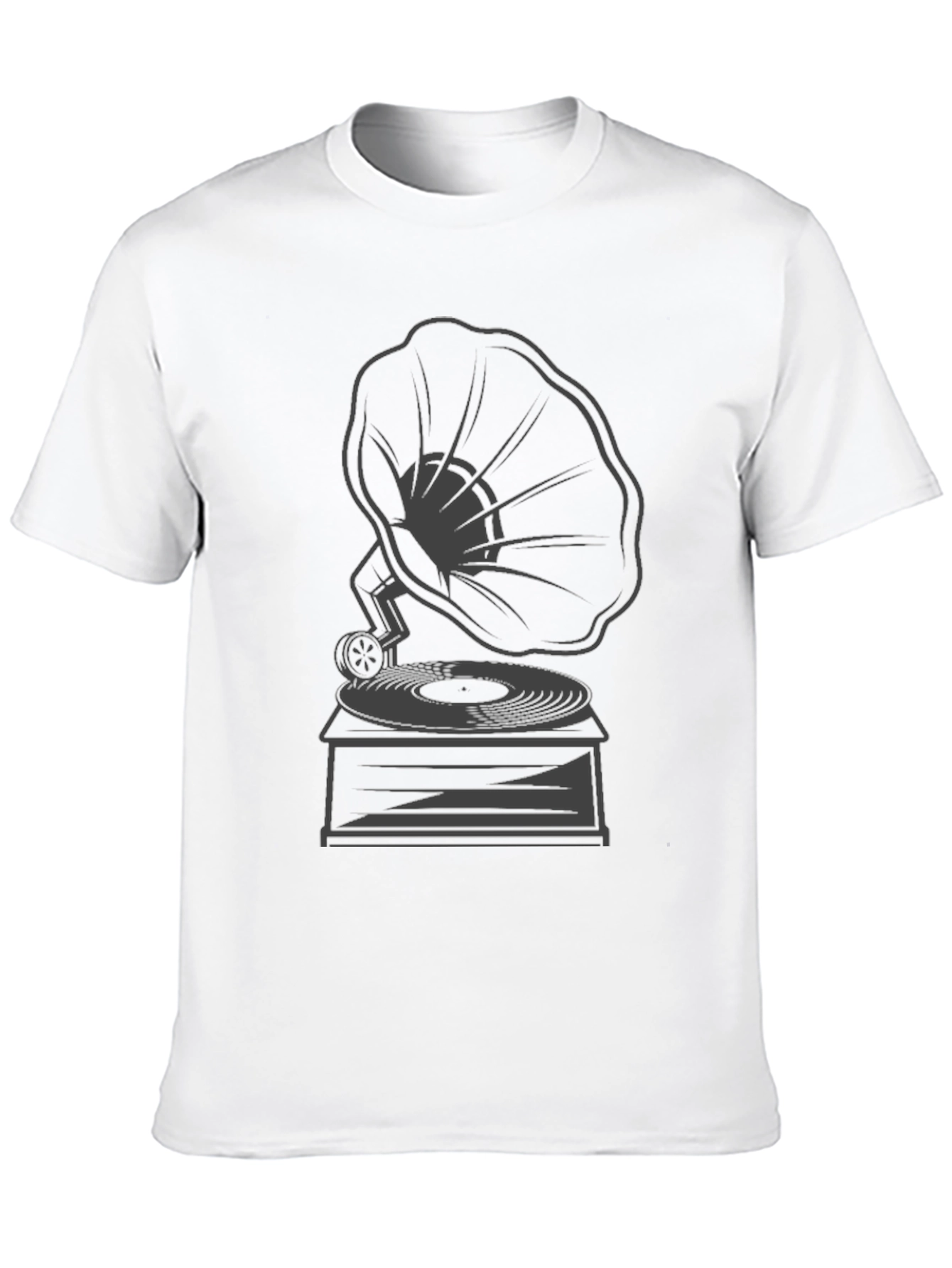 Black Retro Gramophone Graphic Tee - Stylish Vintage Music T-Shirt view 10