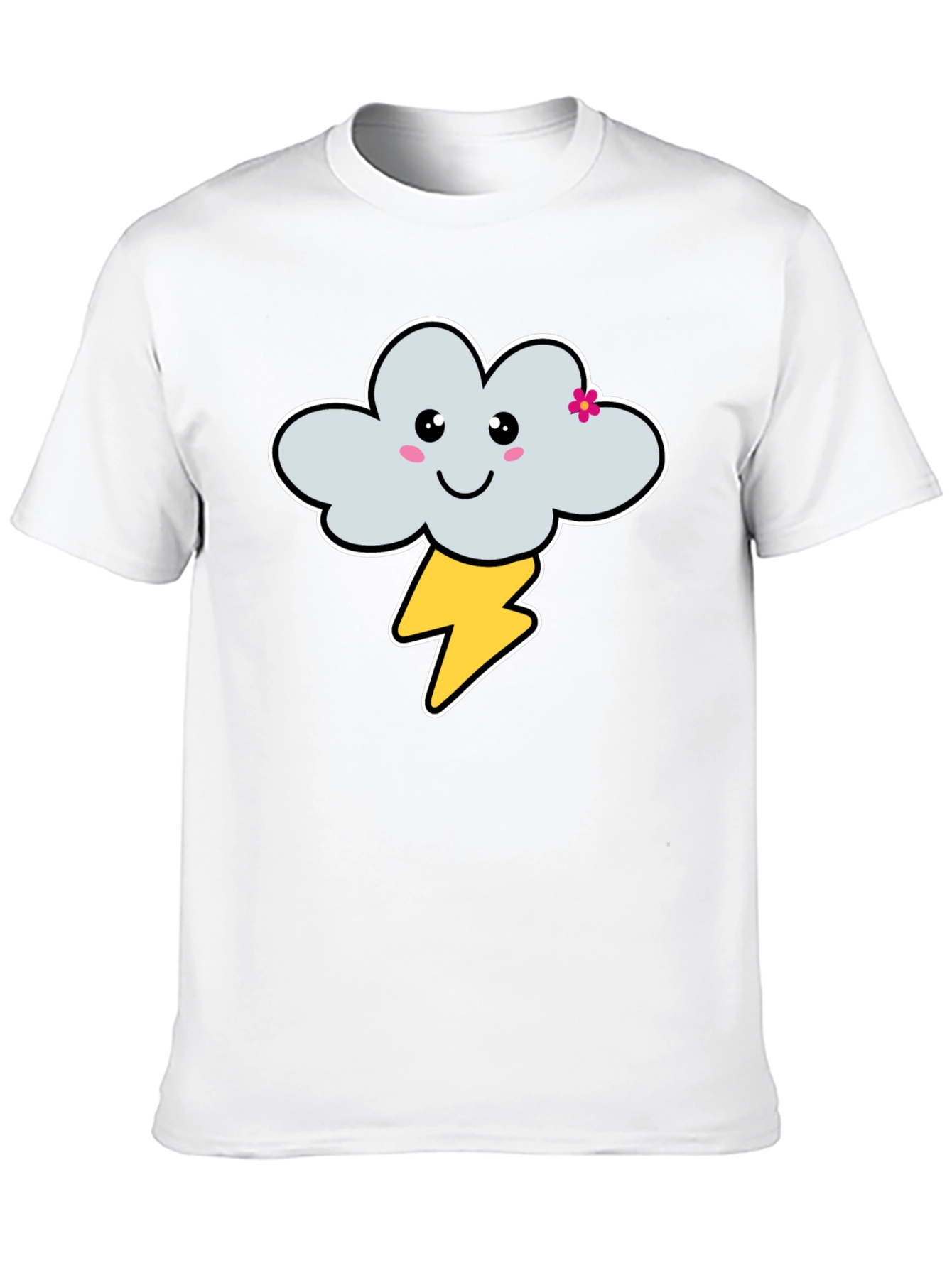 Black Cute Cloud & Lightning Bolt Graphic T-Shirt - Unisex view 10