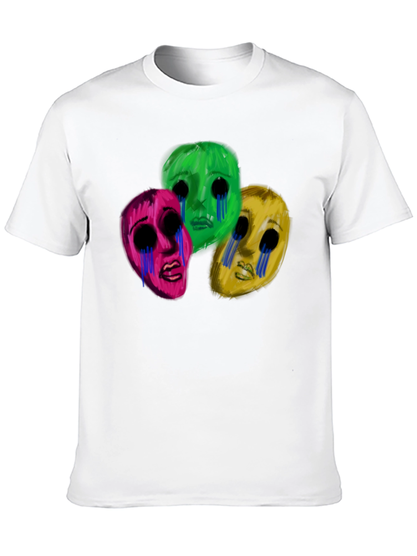 Black Men's Black T-Shirt with Three Crying Faces view 10
