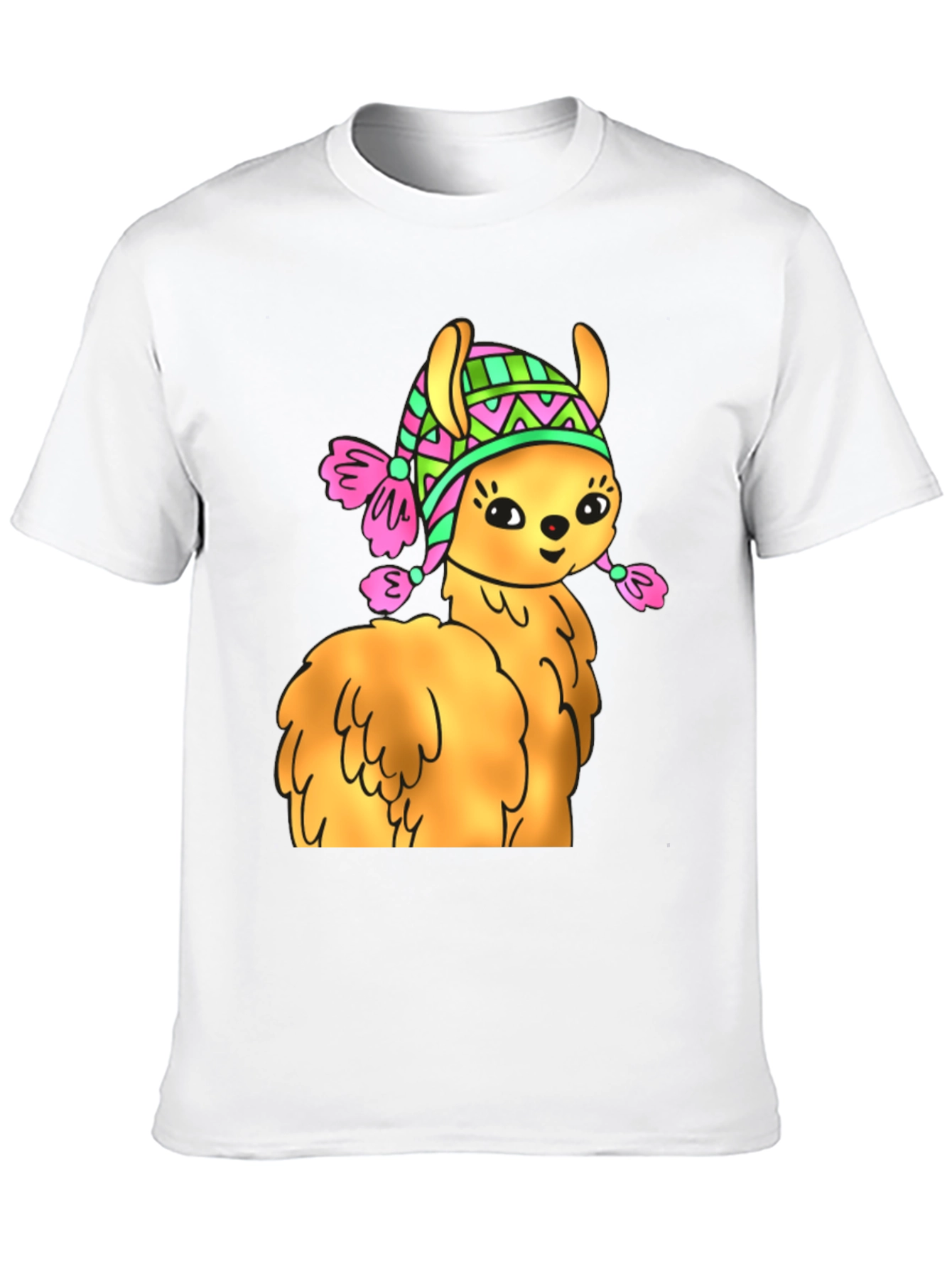 Black Cute Llama Wearing Hat T-Shirt view 10