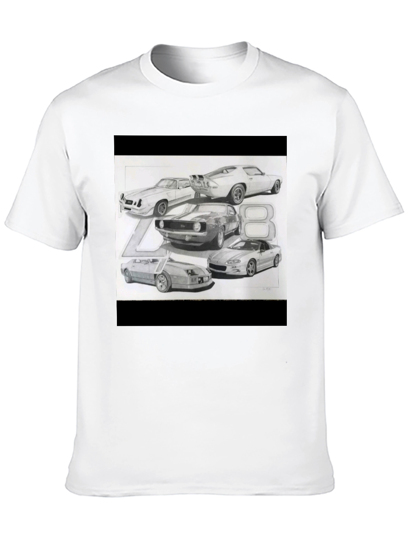 Black Classic Car Sketch Black Tee view 10