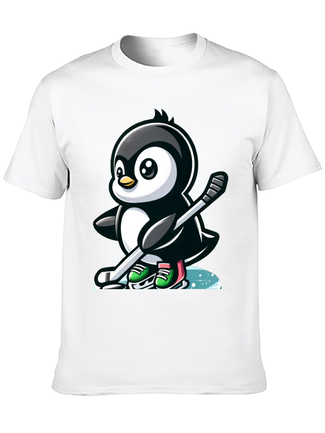 Black Hockey Penguin T-Shirt - Cool Cartoon Tee view 10