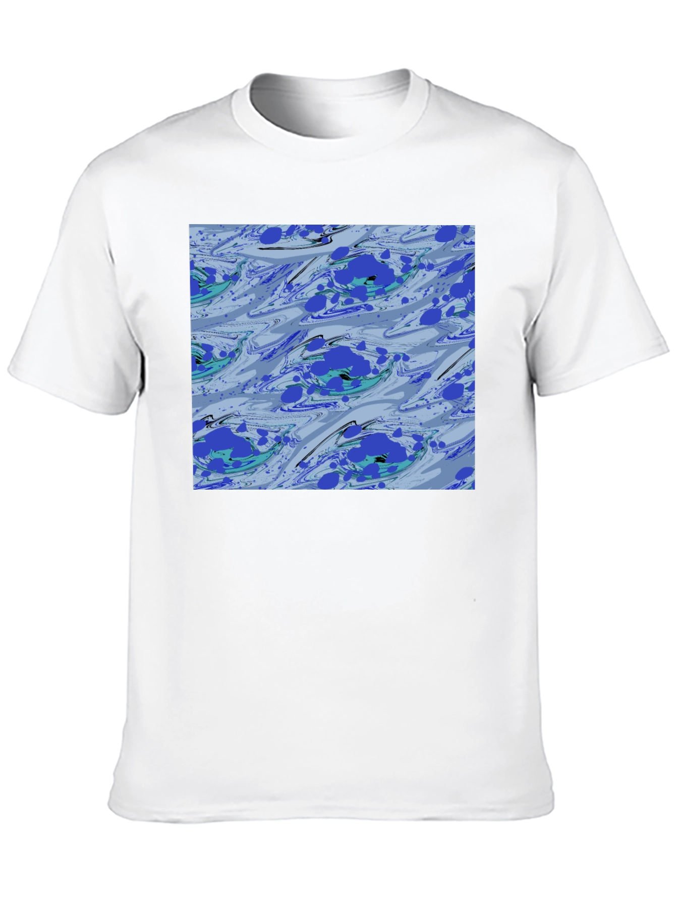 Black Abstract Blue Pattern Black T-Shirt view 10
