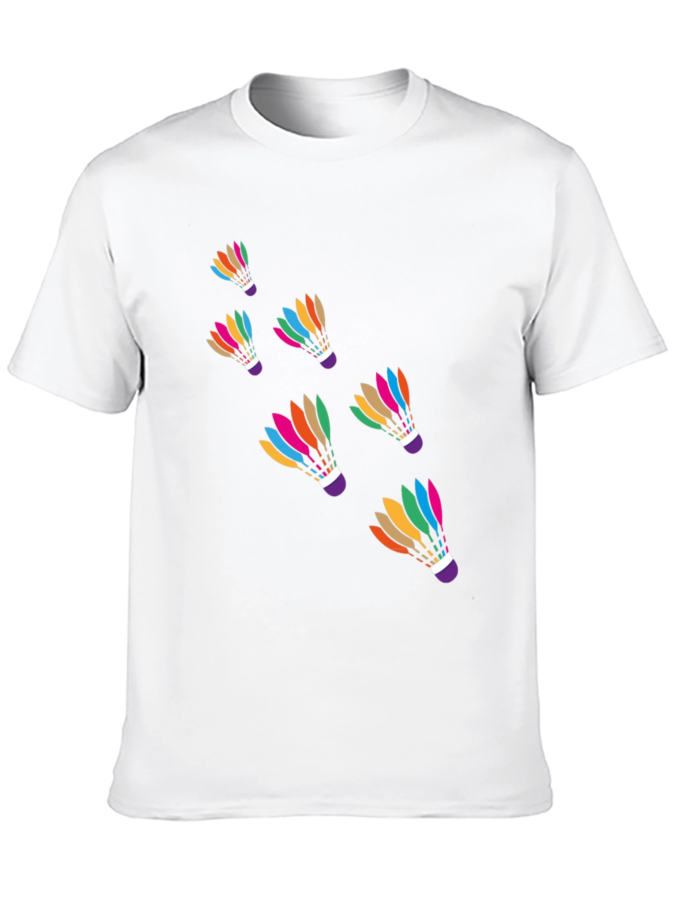 Black Colorful Badminton Shuttlecock Graphic Tee - Black Cotton T-Shirt view 10