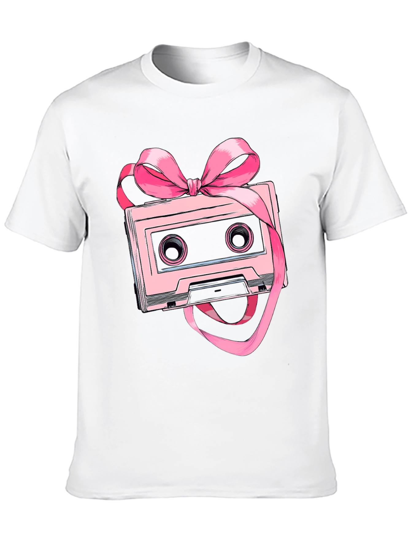 Black Retro Cassette Tape Pink Bow T-Shirt view 10
