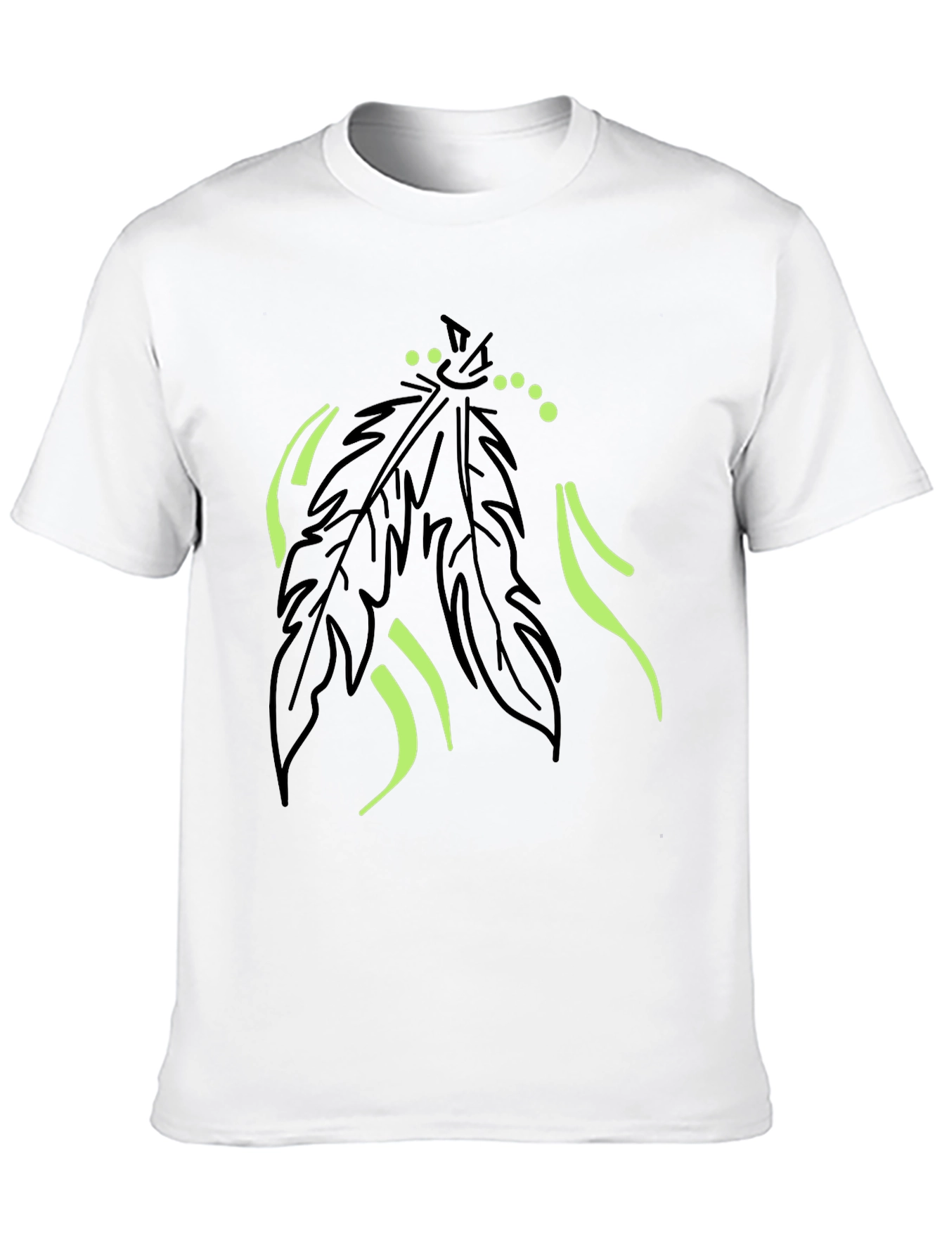 Black Men's Black T-Shirt with Feather Graphic Design view 10