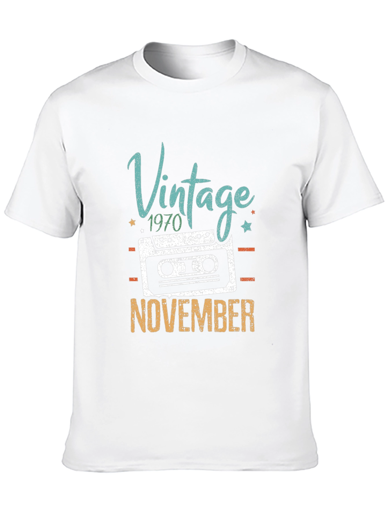 Black Vintage 1970 November Cassette Tape Birthday T-Shirt view 10
