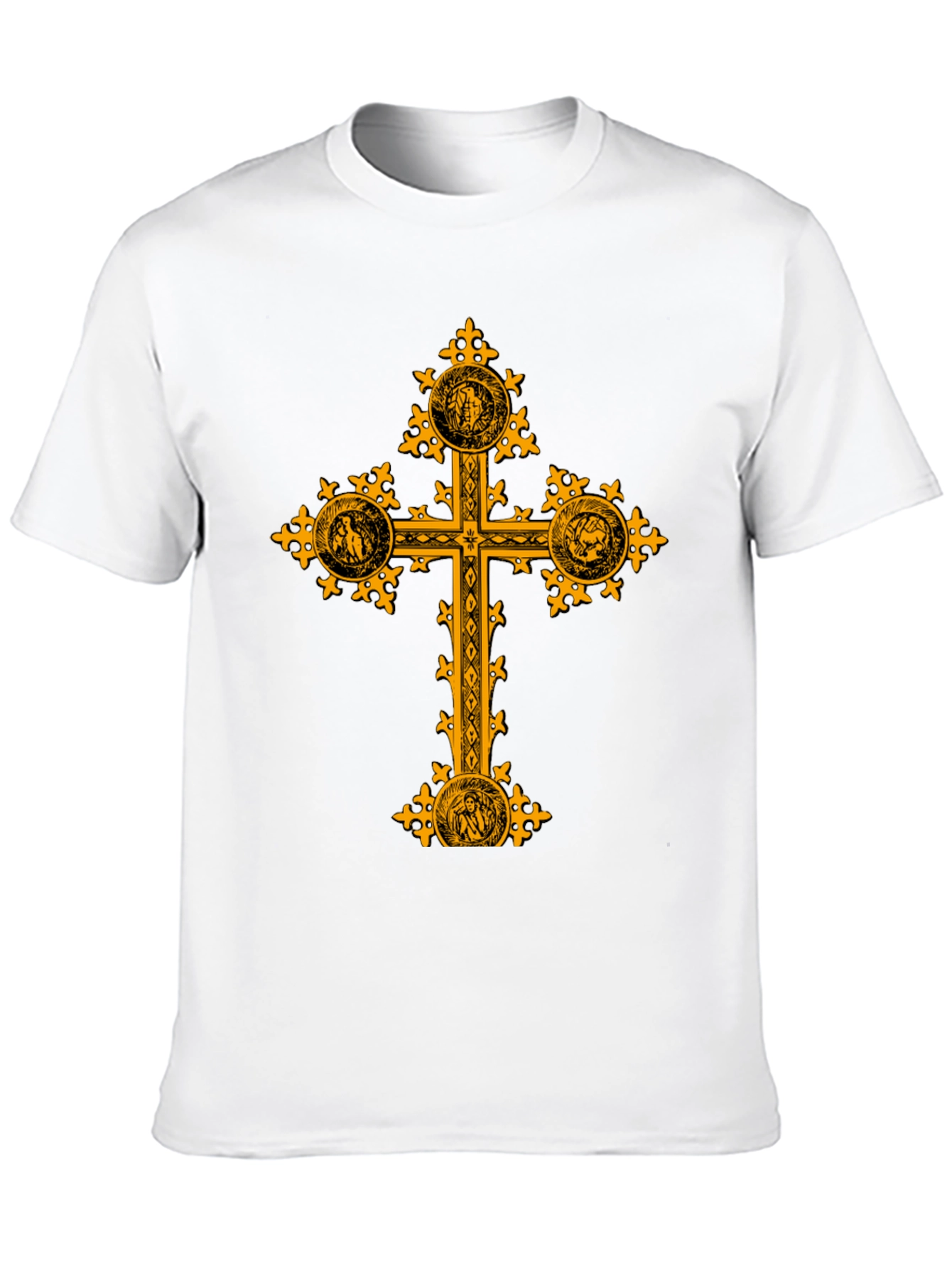 Black Ornate Gold Cross Graphic Print Black T-Shirt view 10