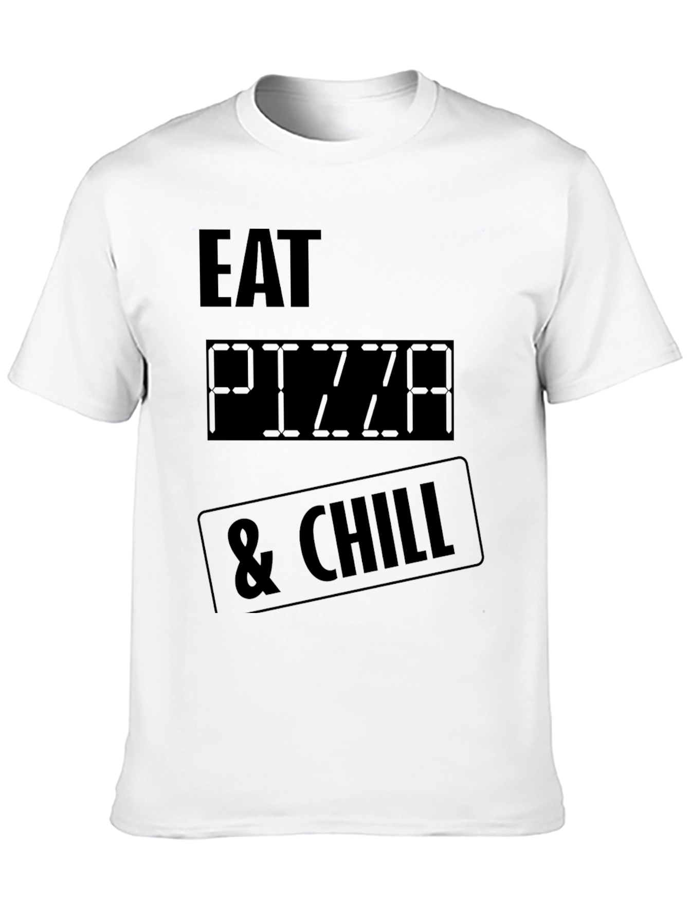 Black Eat Pizza & Chill Graphic Tee - Black Crew Neck T-Shirt view 10
