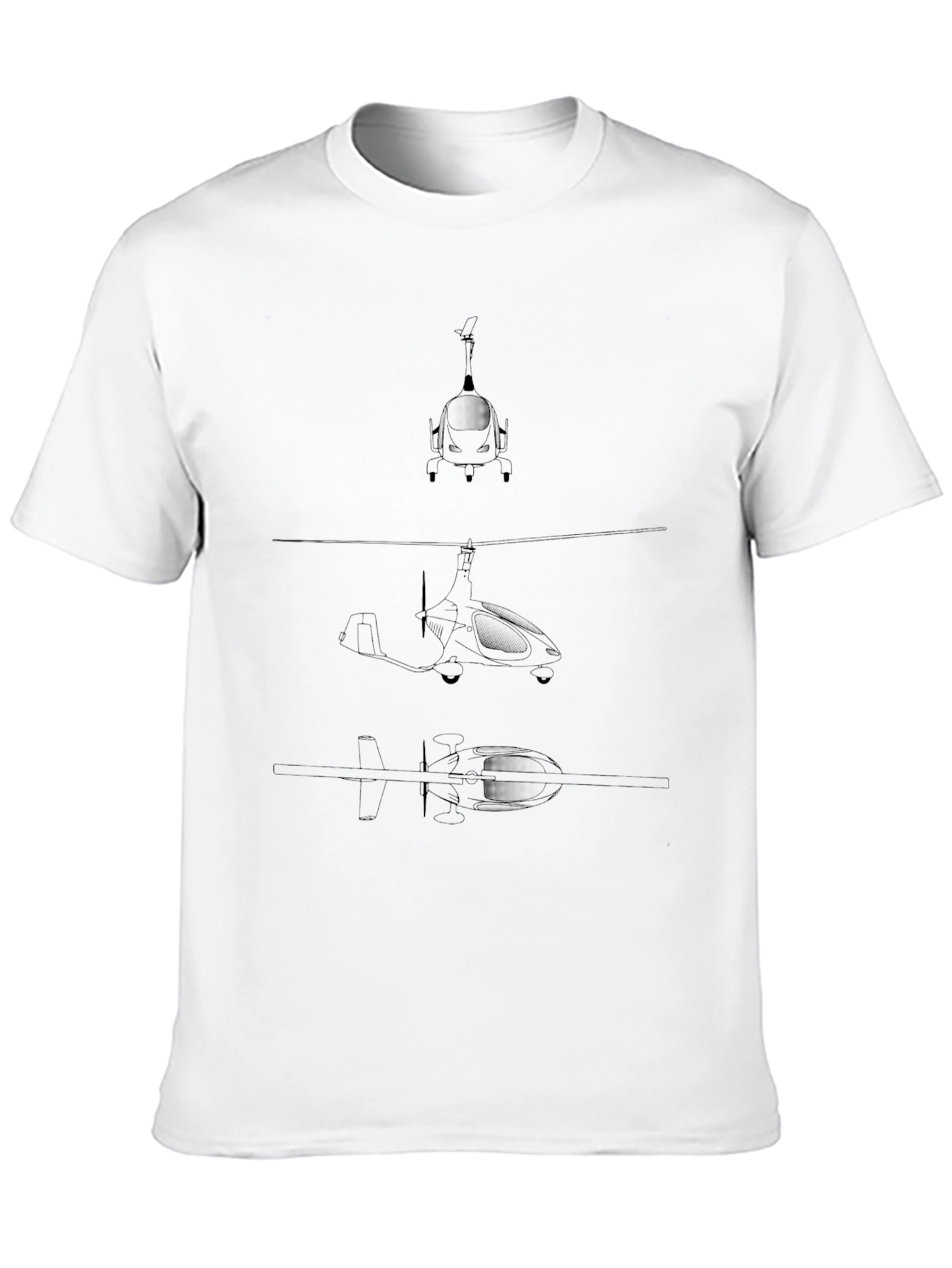 Black Black T-Shirt with Gyrocopter Blueprint Design view 10