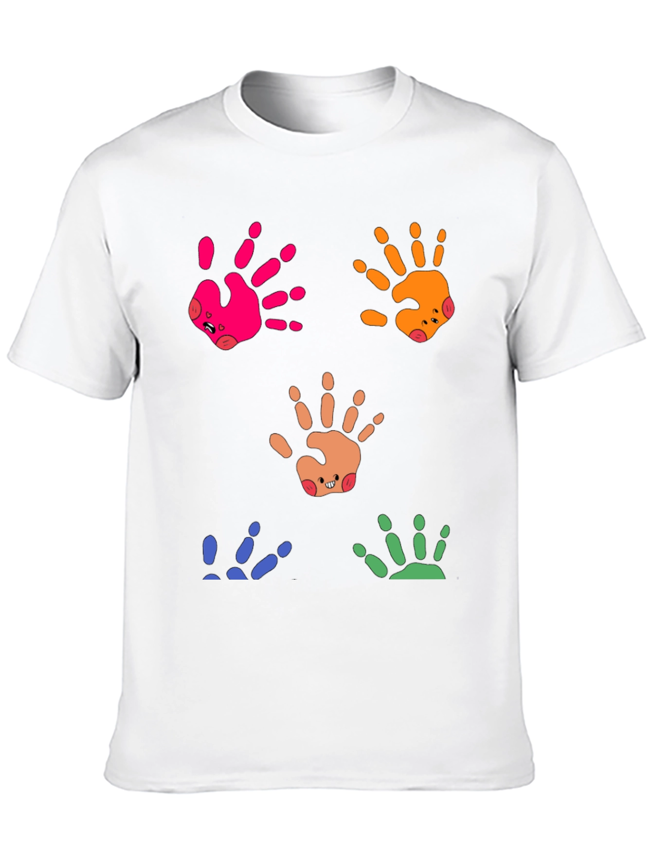 Black Colorful Handprint Graphic Tee - Whimsical Casual Wear view 10