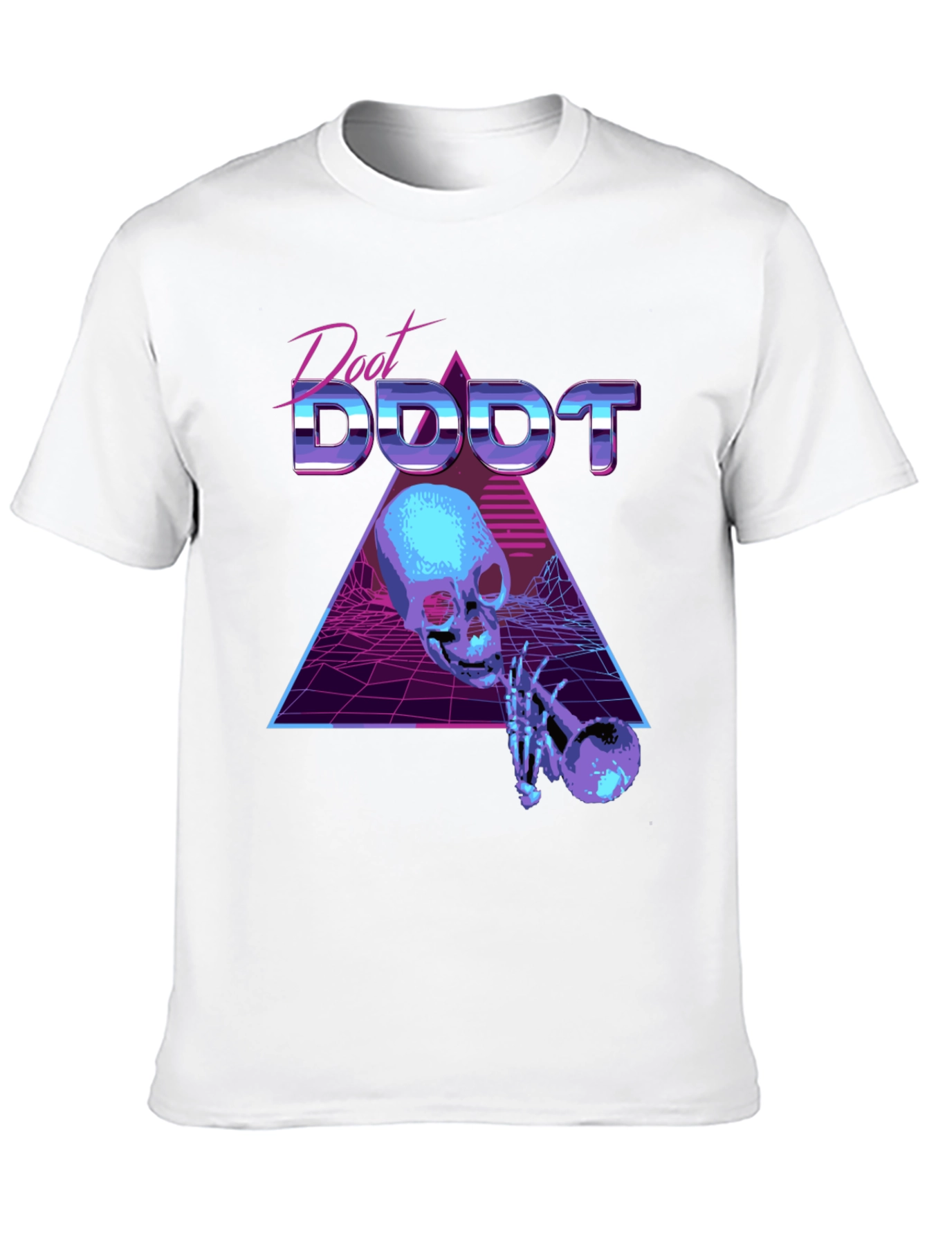 Black Synthwave Skeleton Trumpet Graphic Tee view 10