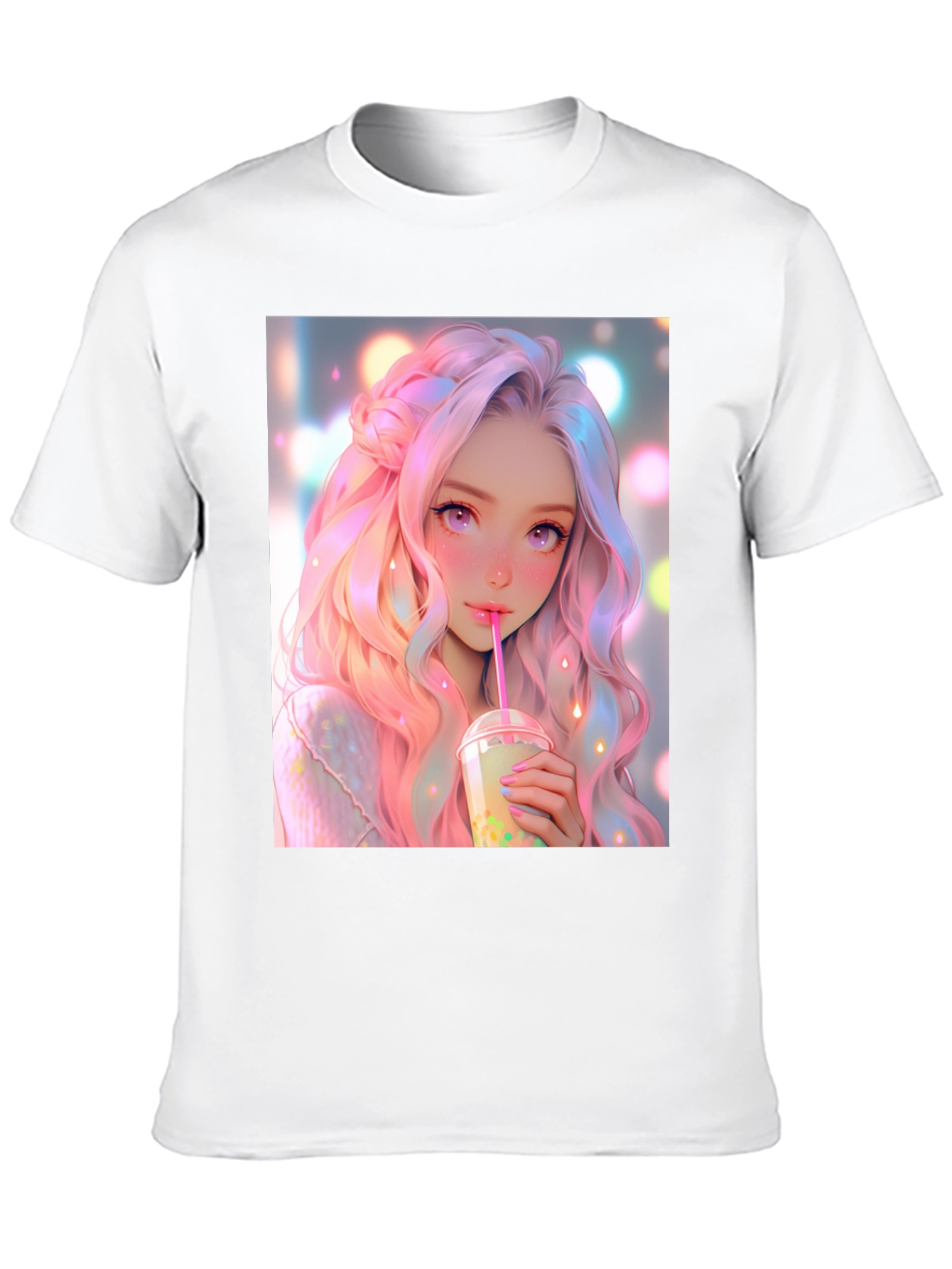 Black Anime Girl Bubble Tea Graphic T-Shirt view 10