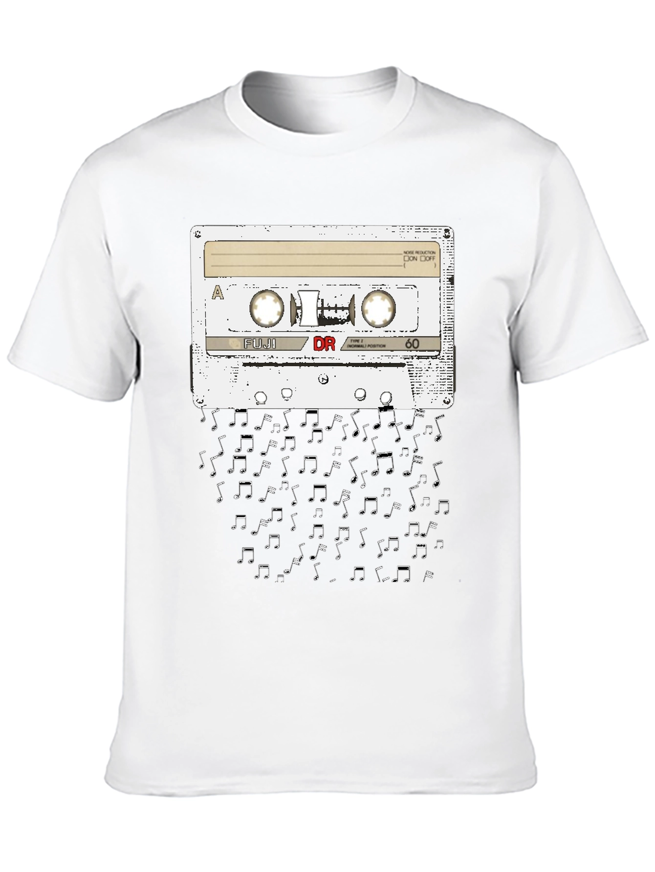 Black Retro Cassette Tape Music Notes Graphic T-Shirt view 10