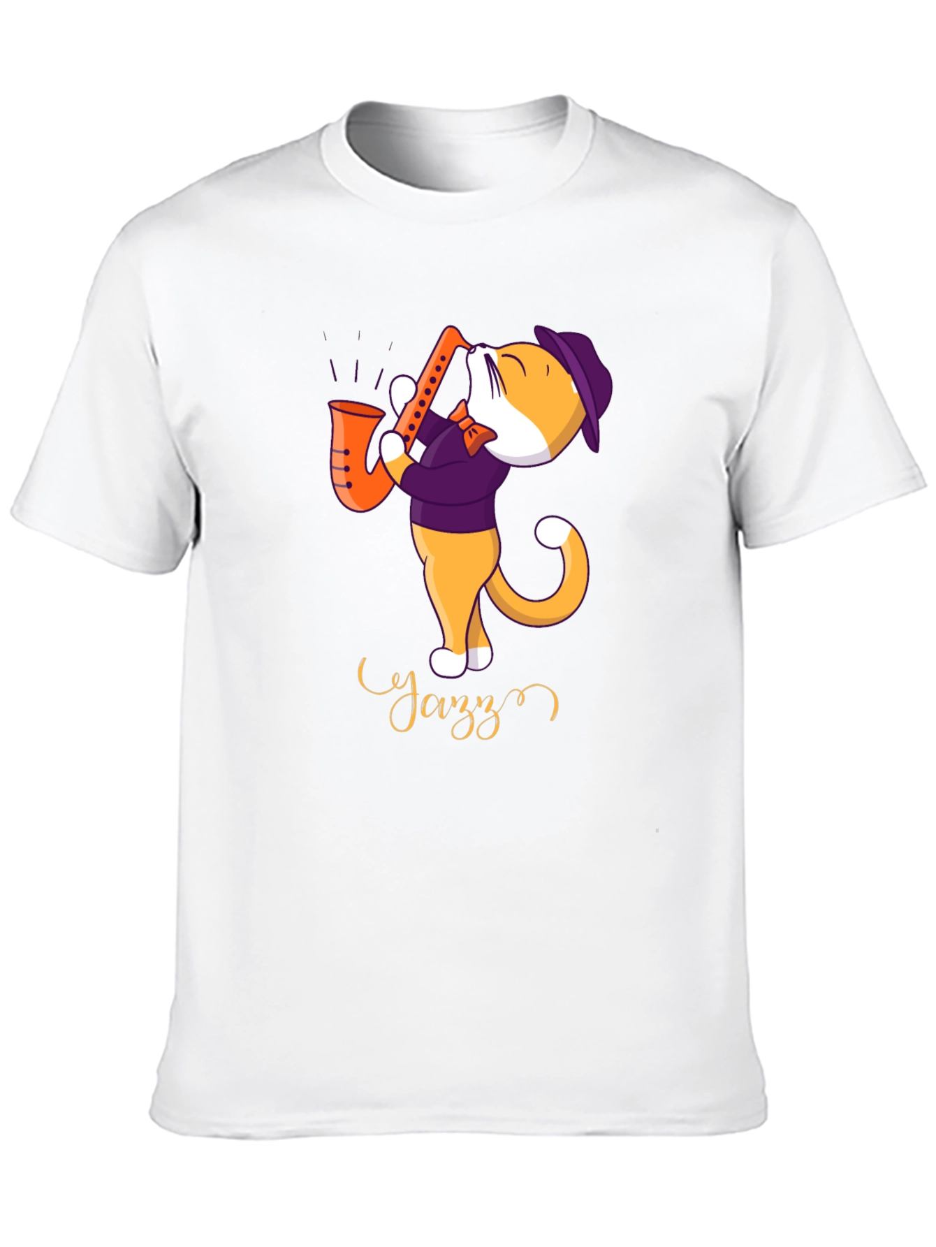 Black Jazz Cat T-Shirt - Cool Cat Playing Saxophone view 10