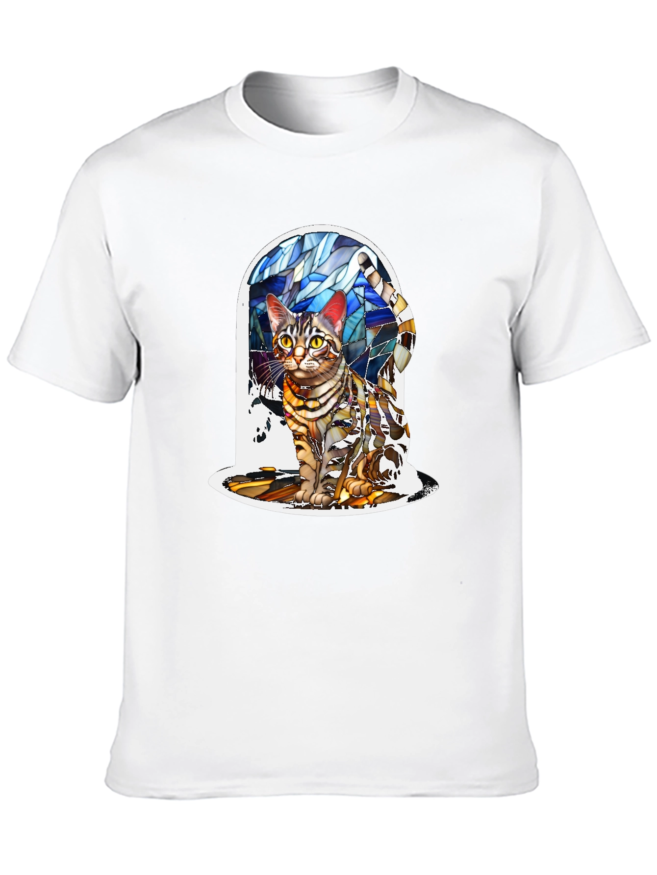 Black Stained Glass Cat T-Shirt - Artistic Feline Tee view 10