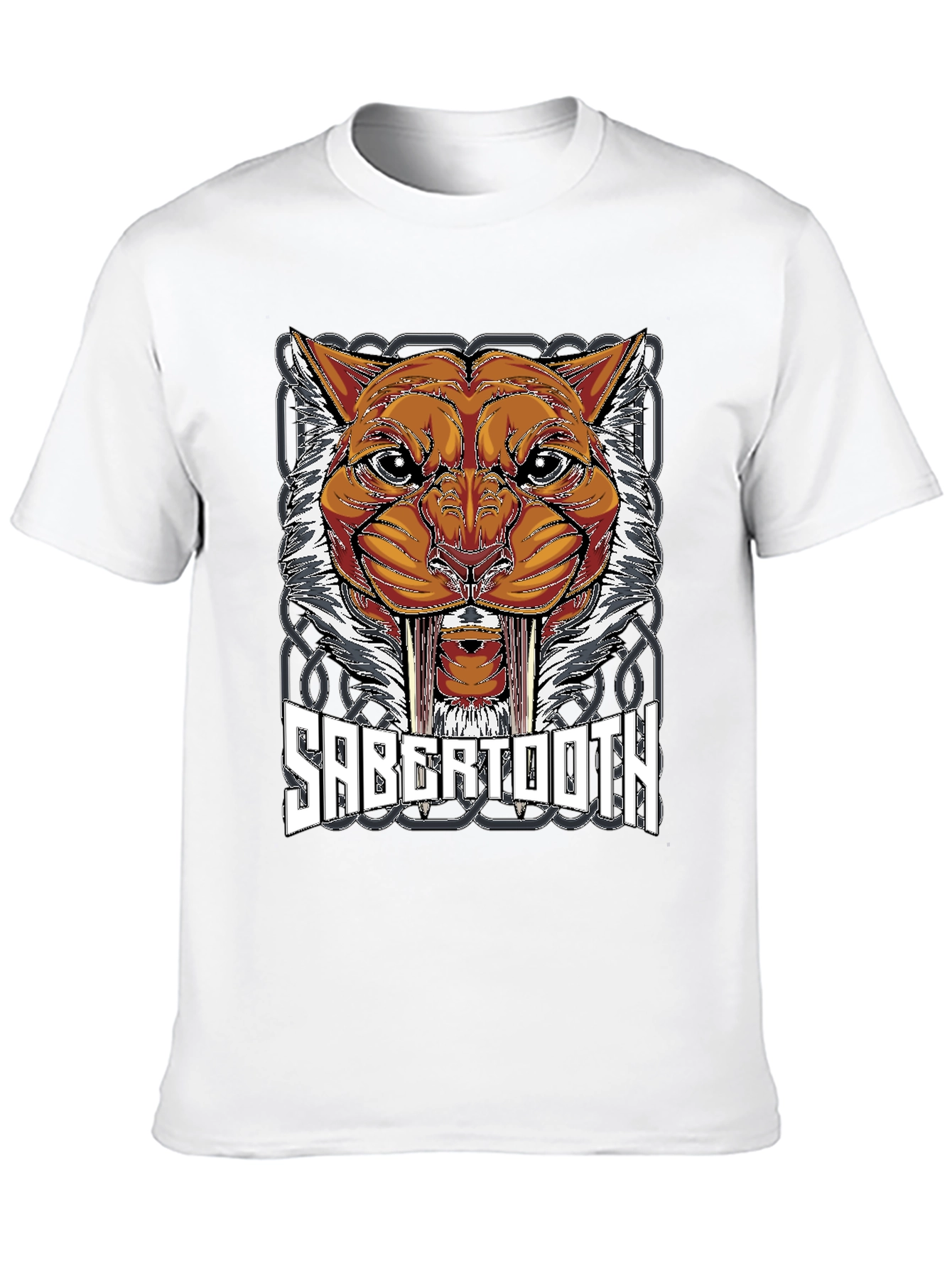 Black Sabertooth Tiger Graphic Print T-Shirt view 10