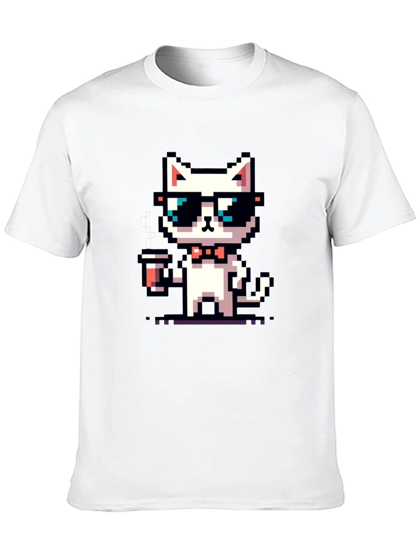 Black Cool Pixel Cat Coffee T-Shirt view 10