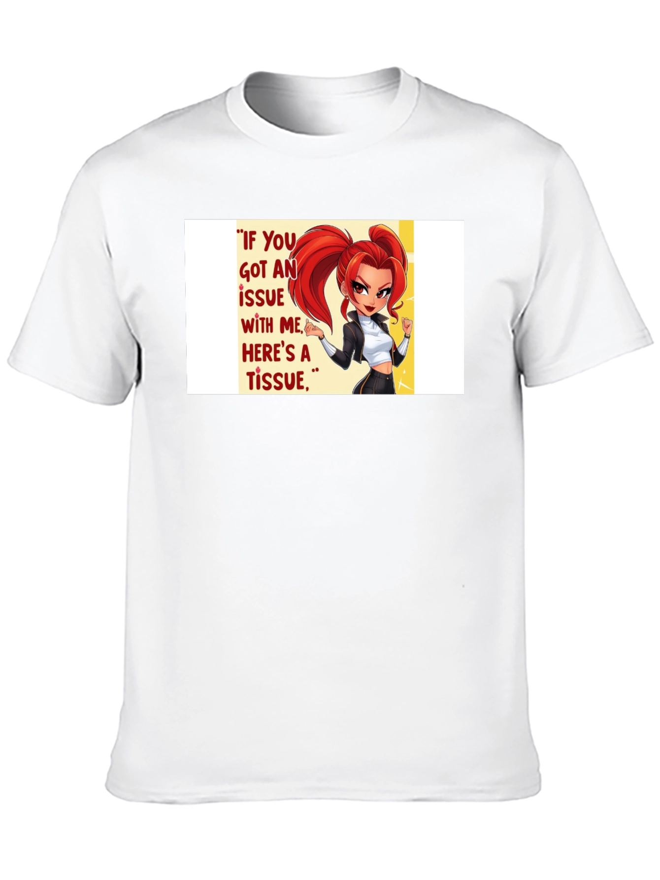 Black Sassy Cartoon Graphic T-Shirt - "Tissue" Quote view 10