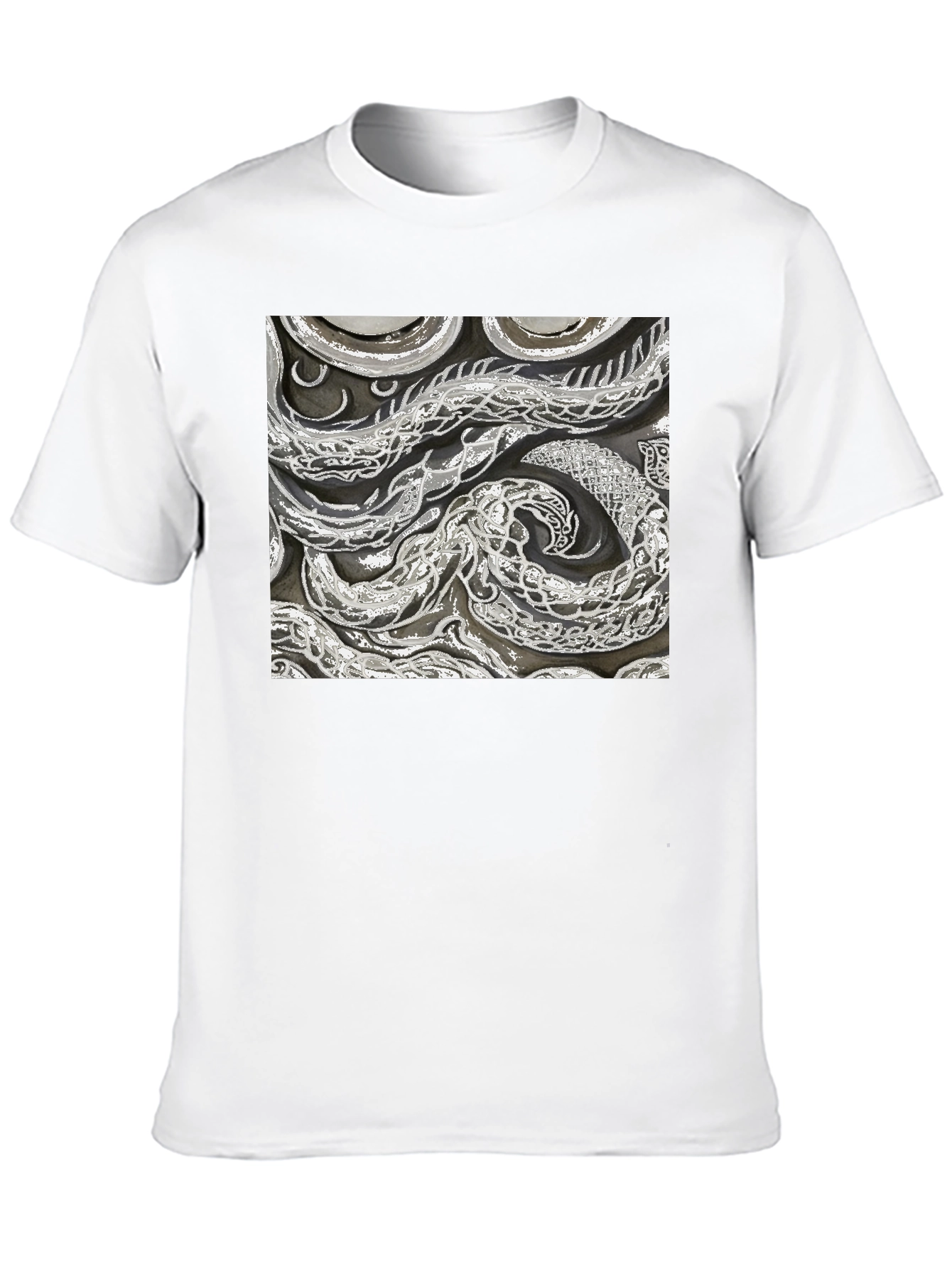Black Abstract Snake Print Black T-Shirt view 10
