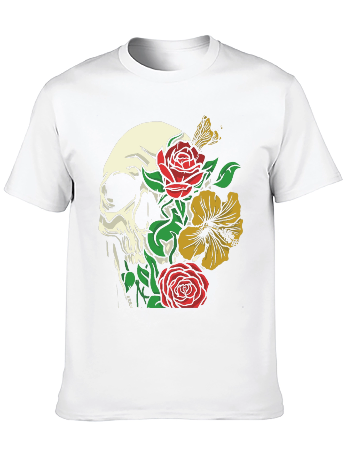 Black Skull & Floral Graphic Tee - Trendy Style view 10