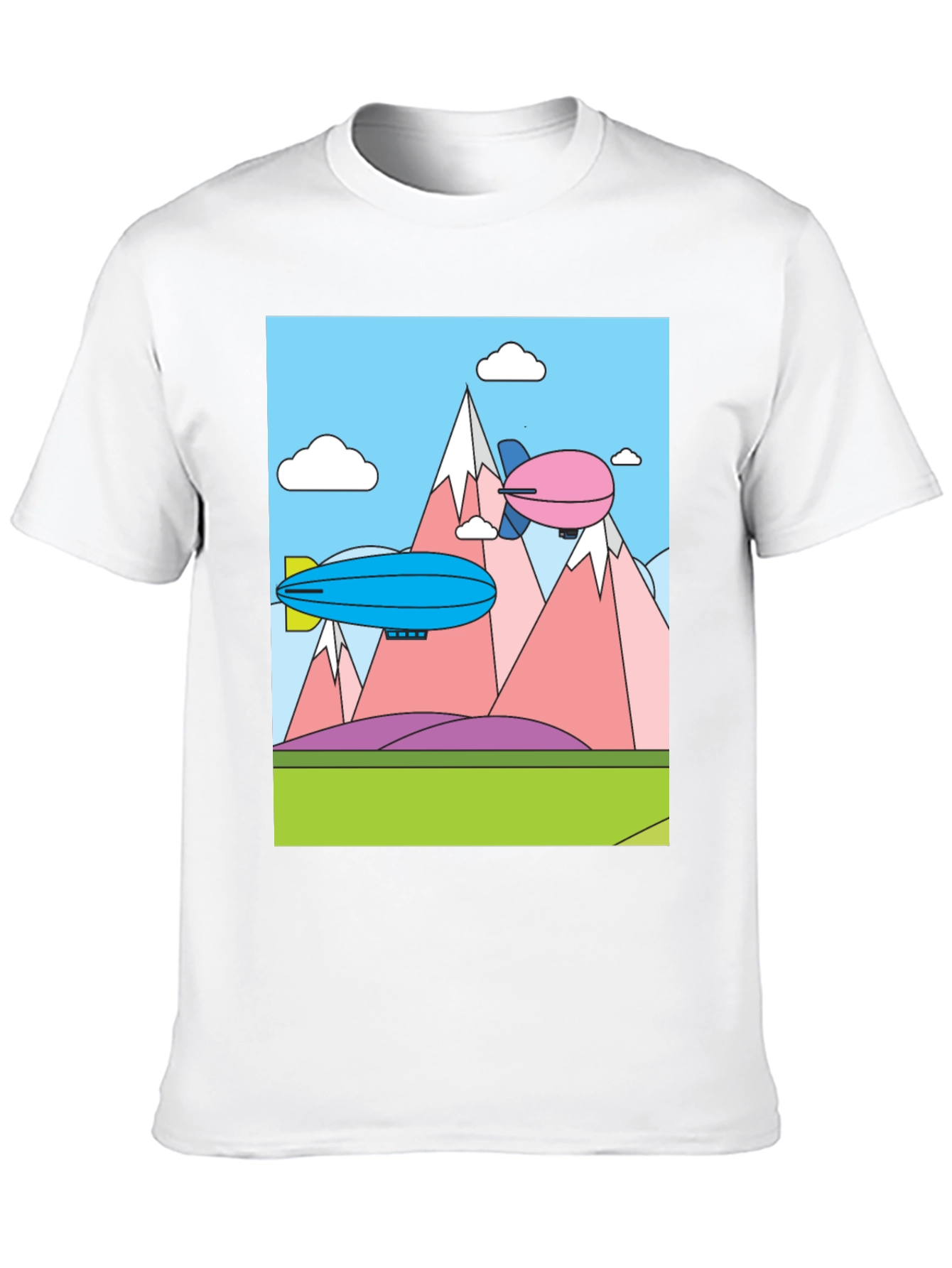 Black Cartoon Landscape Dirigible Graphic Tee view 10