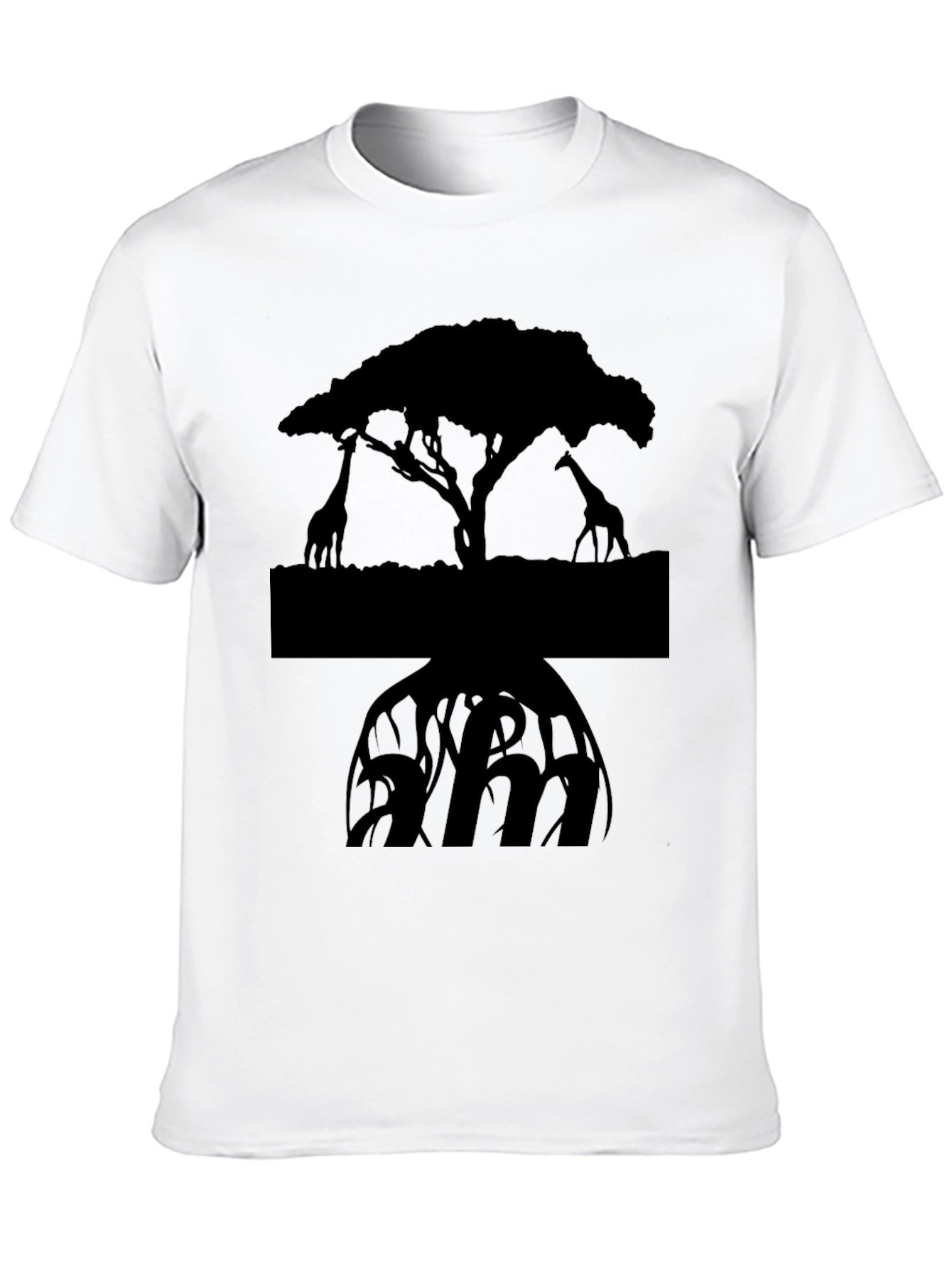 Black Silhouette Giraffe Tree Graphic Tee - Black view 10
