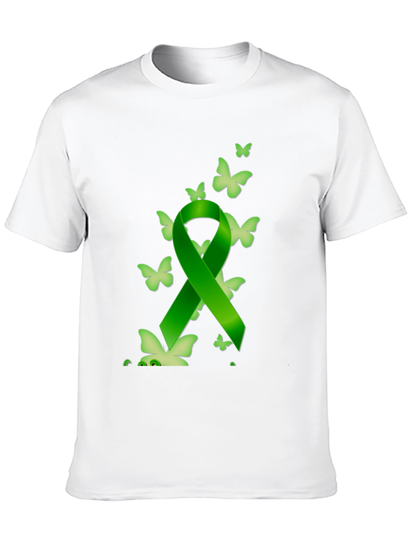 Black Green Ribbon Butterfly Black T-Shirt view 10