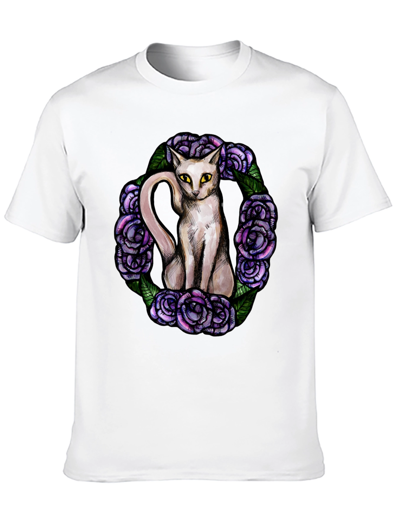 Black Cat & Rose Wreath Graphic T-Shirt view 10