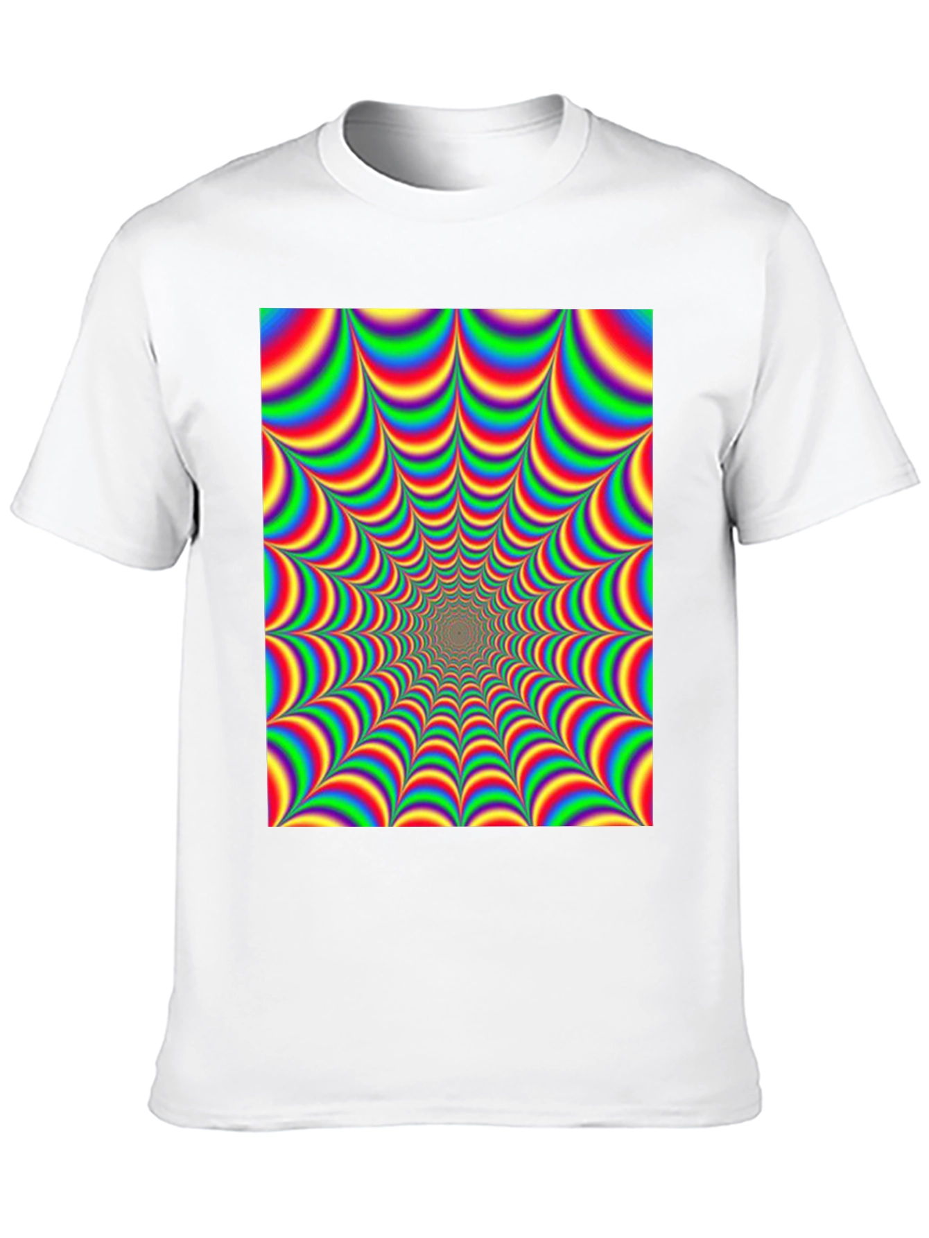 Black Optical Illusion T-Shirt - Hypnotic Rainbow Design view 10