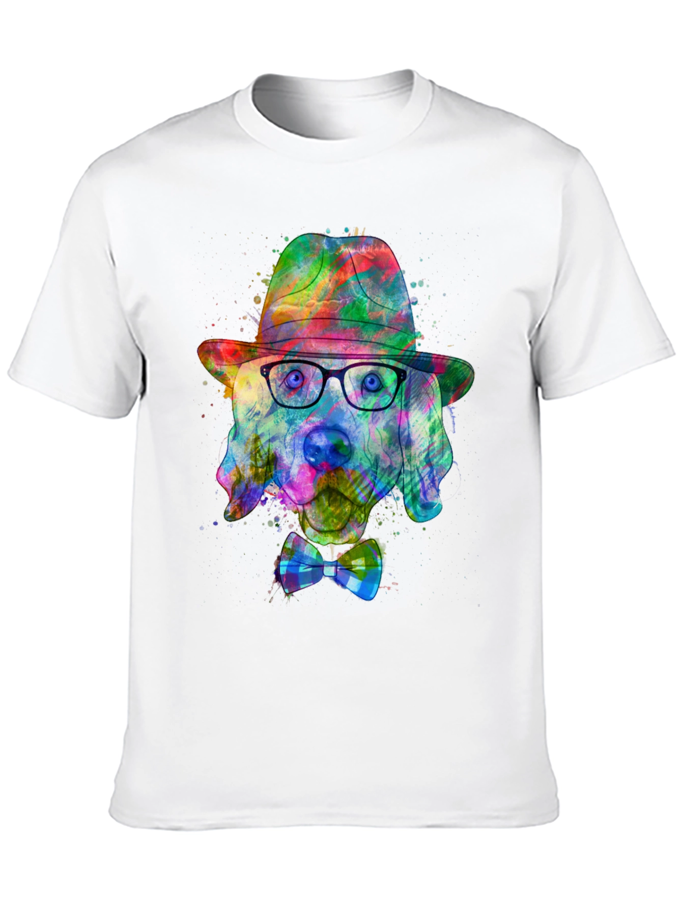 Black Dog Art T-Shirt - Watercolor Dog with Hat & Bowtie view 10